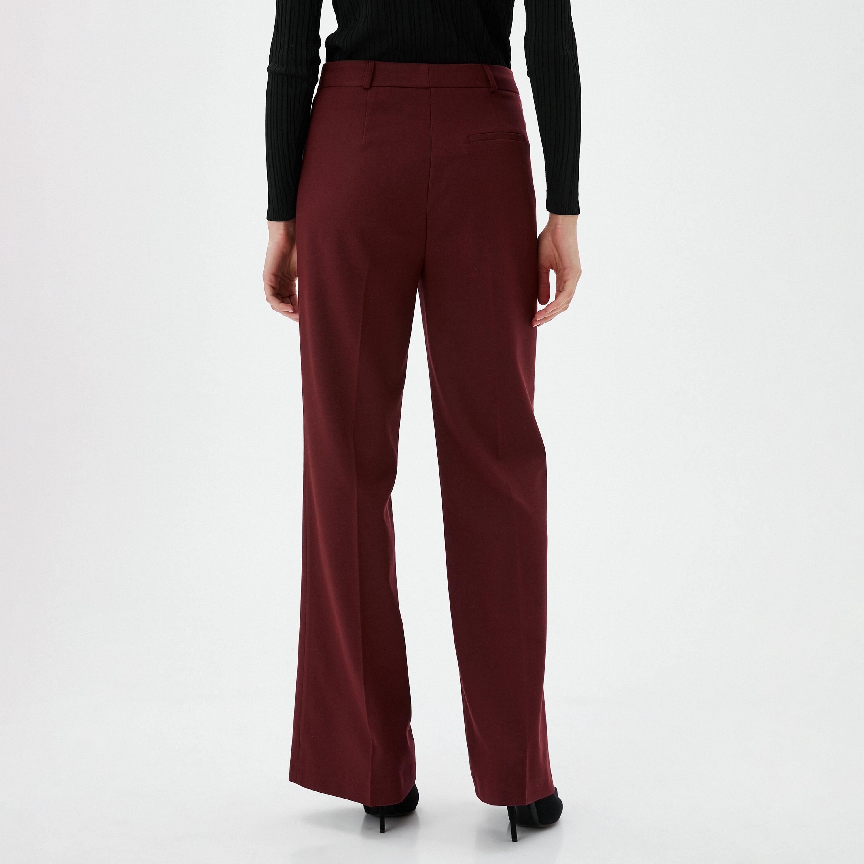 بنطال نسائي بقصة ضيقة تتسع أسفل الركبة (بوتكات) وسحاب بلون بورغندي من كوتون-women-clothing-bottoms-trousers-image-4