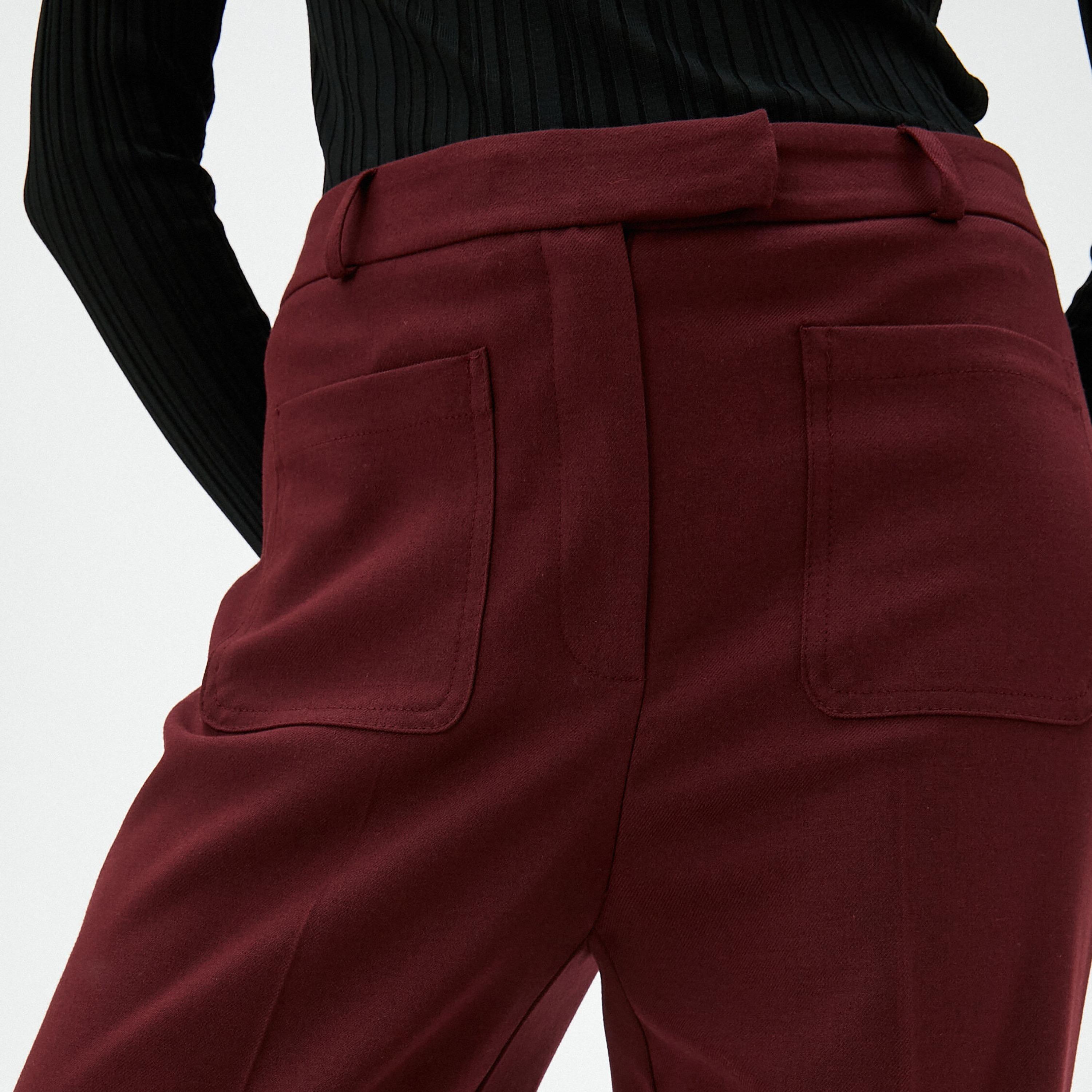 بنطال نسائي بقصة ضيقة تتسع أسفل الركبة (بوتكات) وسحاب بلون بورغندي من كوتون-women-clothing-bottoms-trousers-image-5