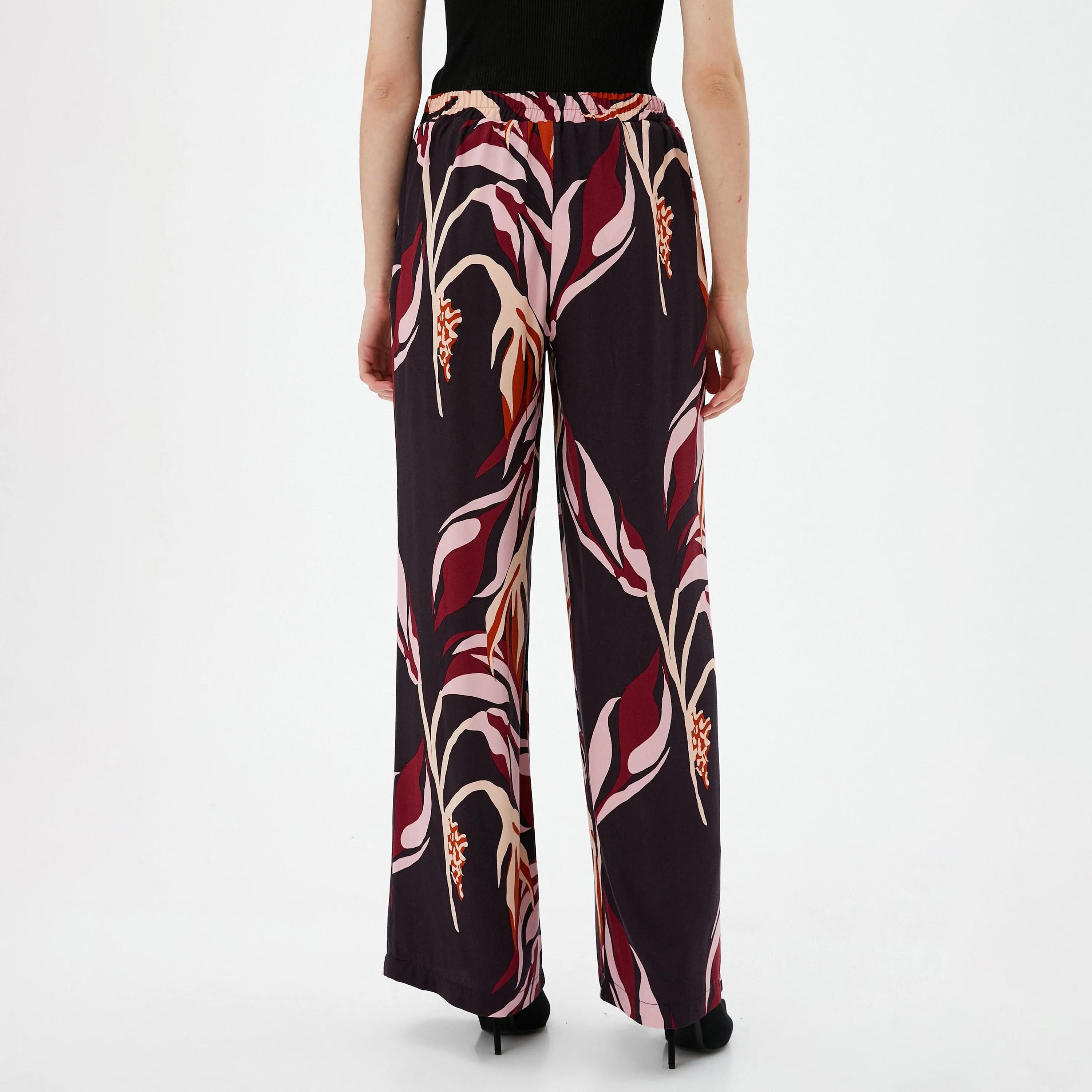 KOTON Red Printed Viscose Elasticated Waist Women's Trousers-women-clothing-bottoms-trousers-image-3