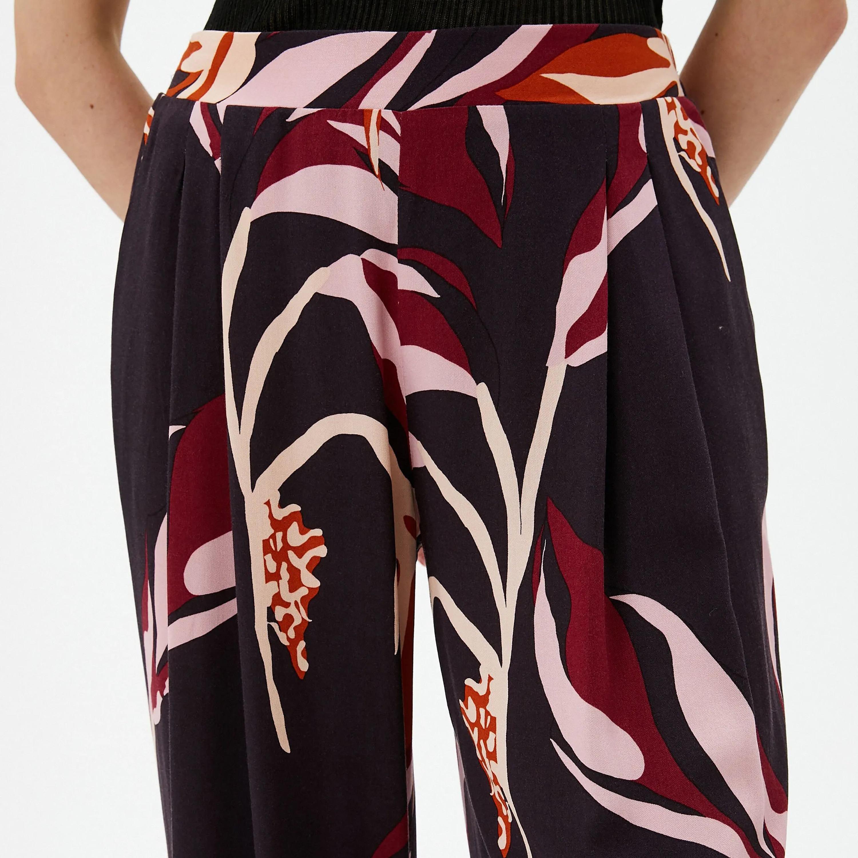 KOTON Red Printed Viscose Elasticated Waist Women's Trousers-women-clothing-bottoms-trousers-image-4