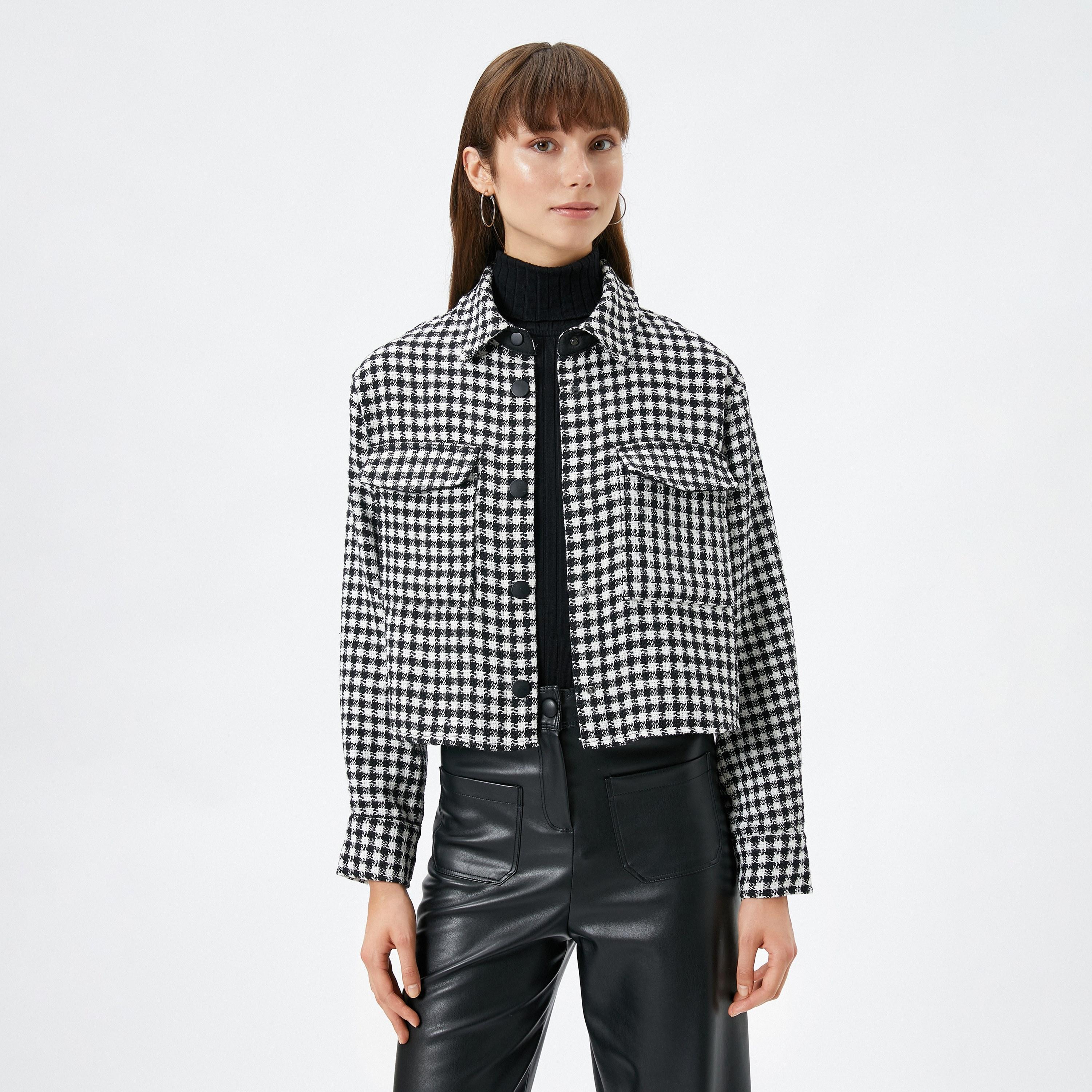 KOTON Grey Tweed Collared Women's Jacket-women-winterwear-coatsandjackets-jackets-image-1