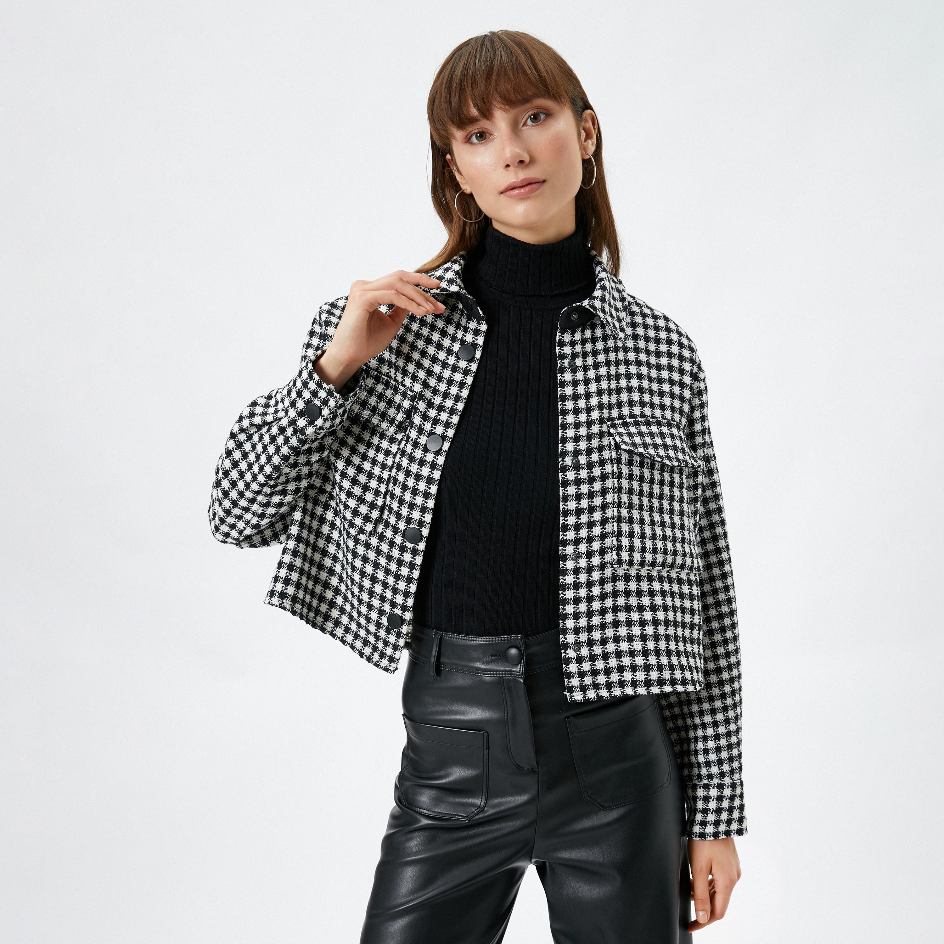 KOTON Grey Tweed Collared Women's Jacket-women-winterwear-coatsandjackets-jackets-image-2