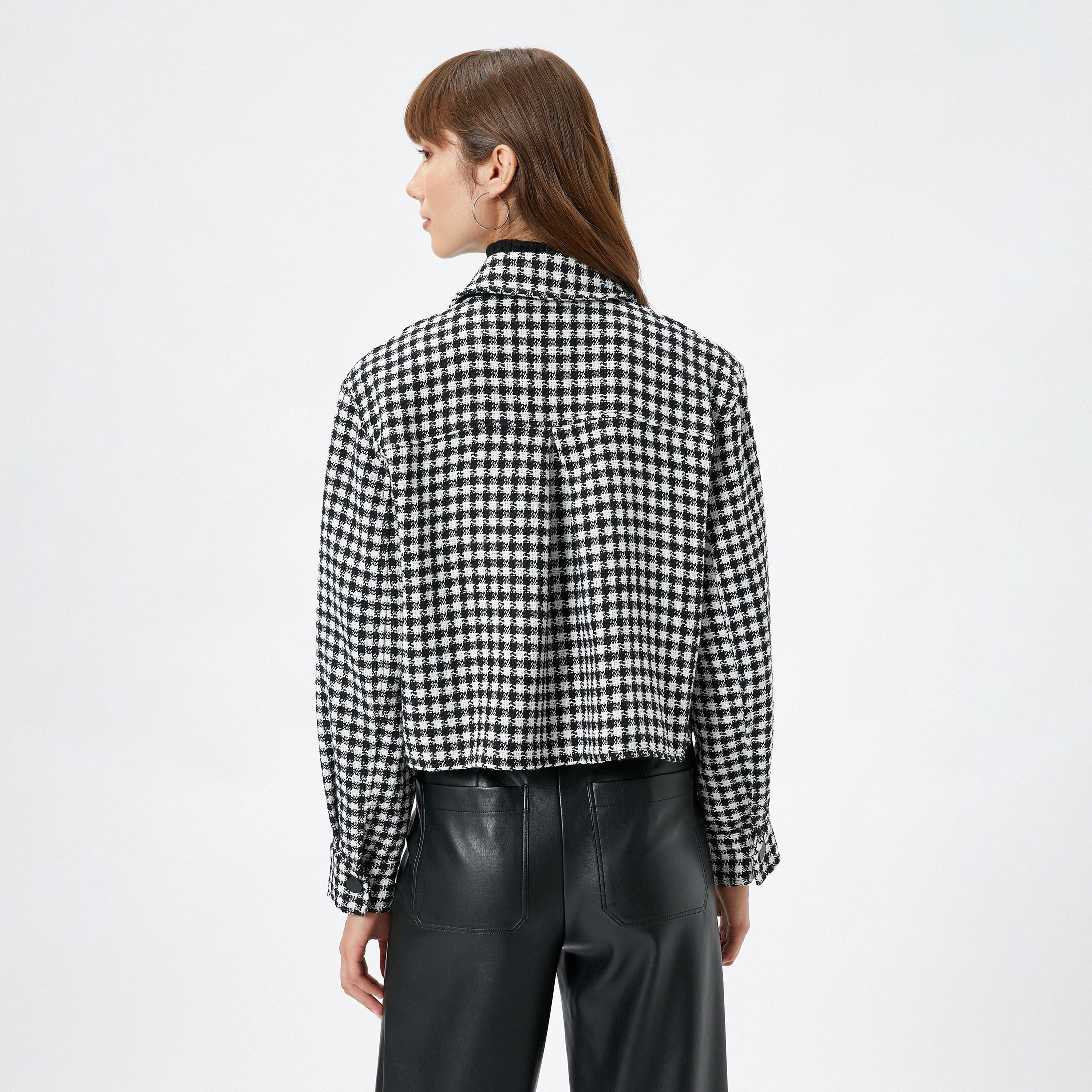 KOTON Grey Tweed Collared Women's Jacket-women-winterwear-coatsandjackets-jackets-image-3