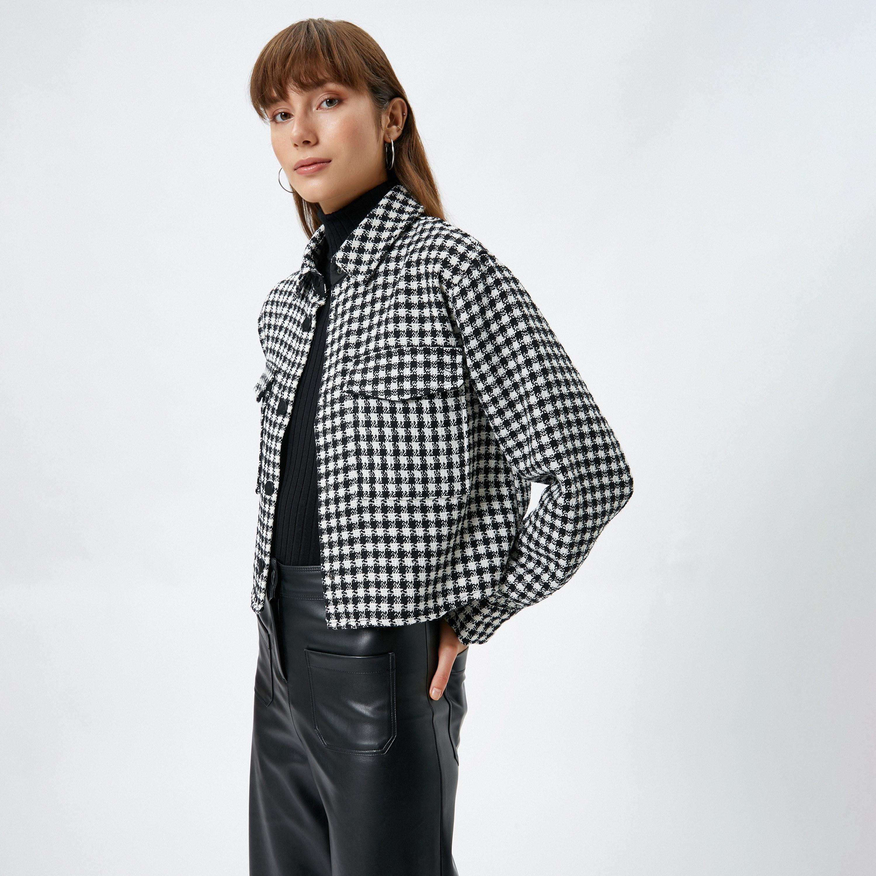 KOTON Grey Tweed Collared Women's Jacket-women-winterwear-coatsandjackets-jackets-image-4