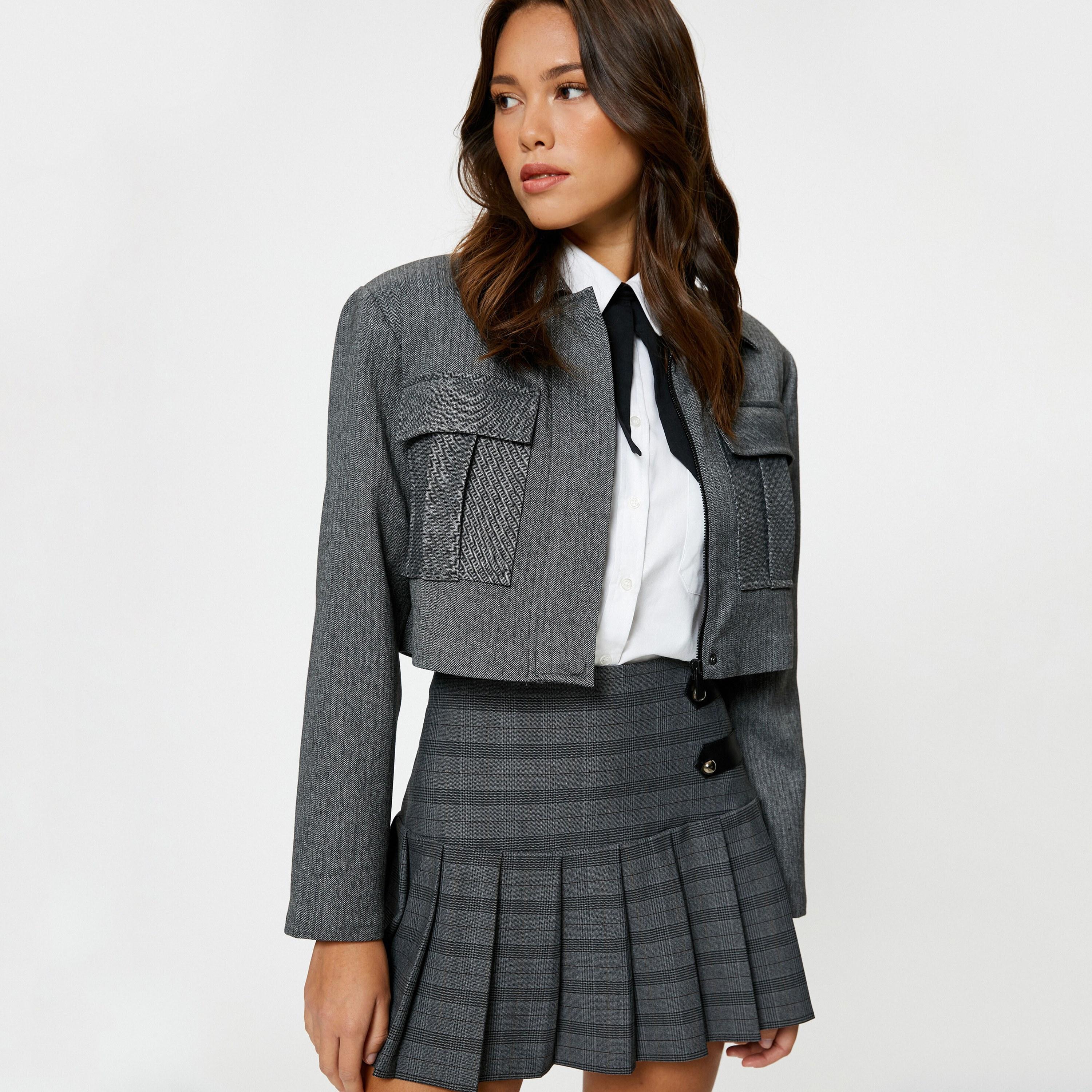 جاكيت نسائي بياقة ومنسوج من كوتون - فحمى (رمادي غامق)-women-winterwear-coatsandjackets-jackets-image-4