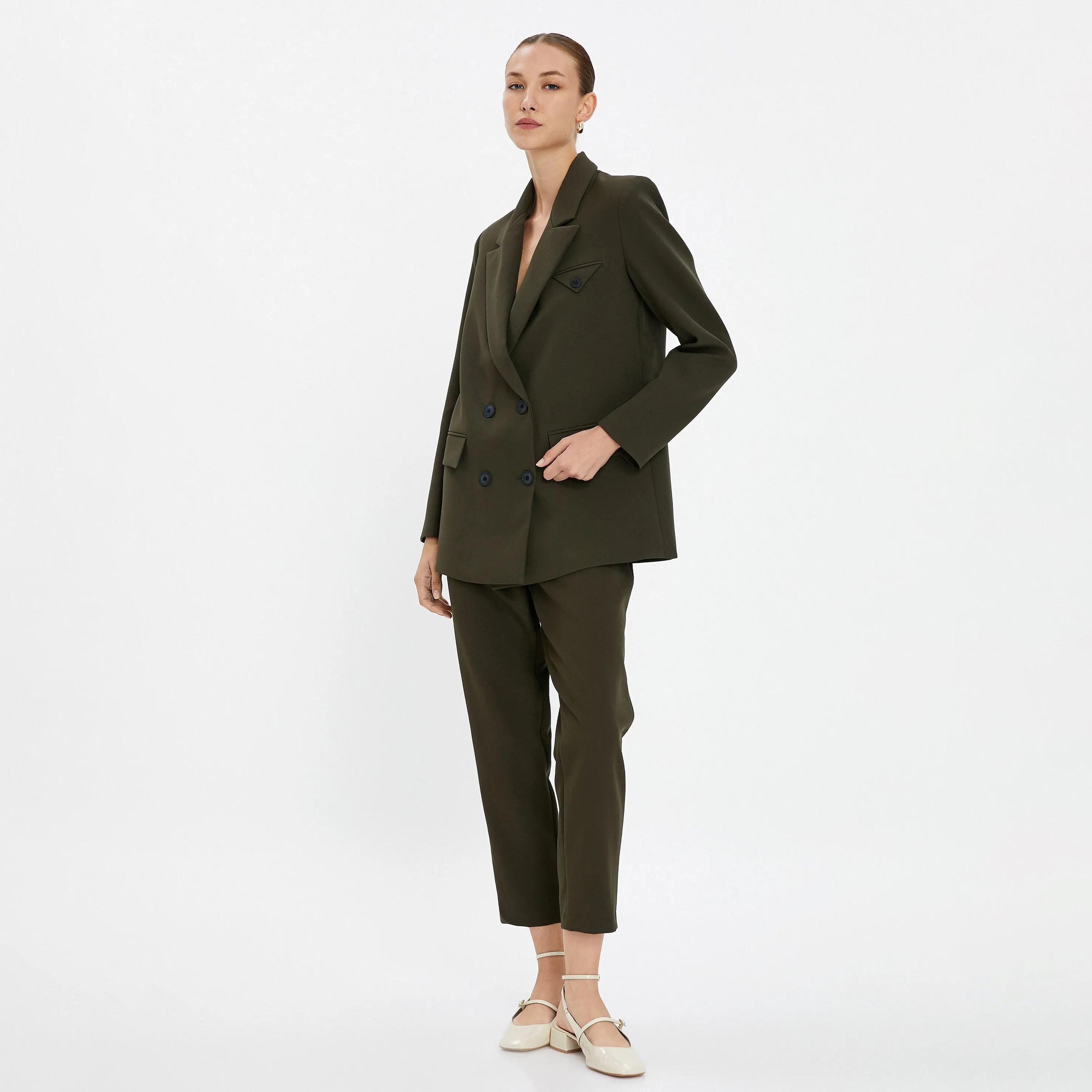 KOTON Green Lapel collar Women's Double Breasted Blazer-women-clothing-coatsandjackets-blazers-image-2