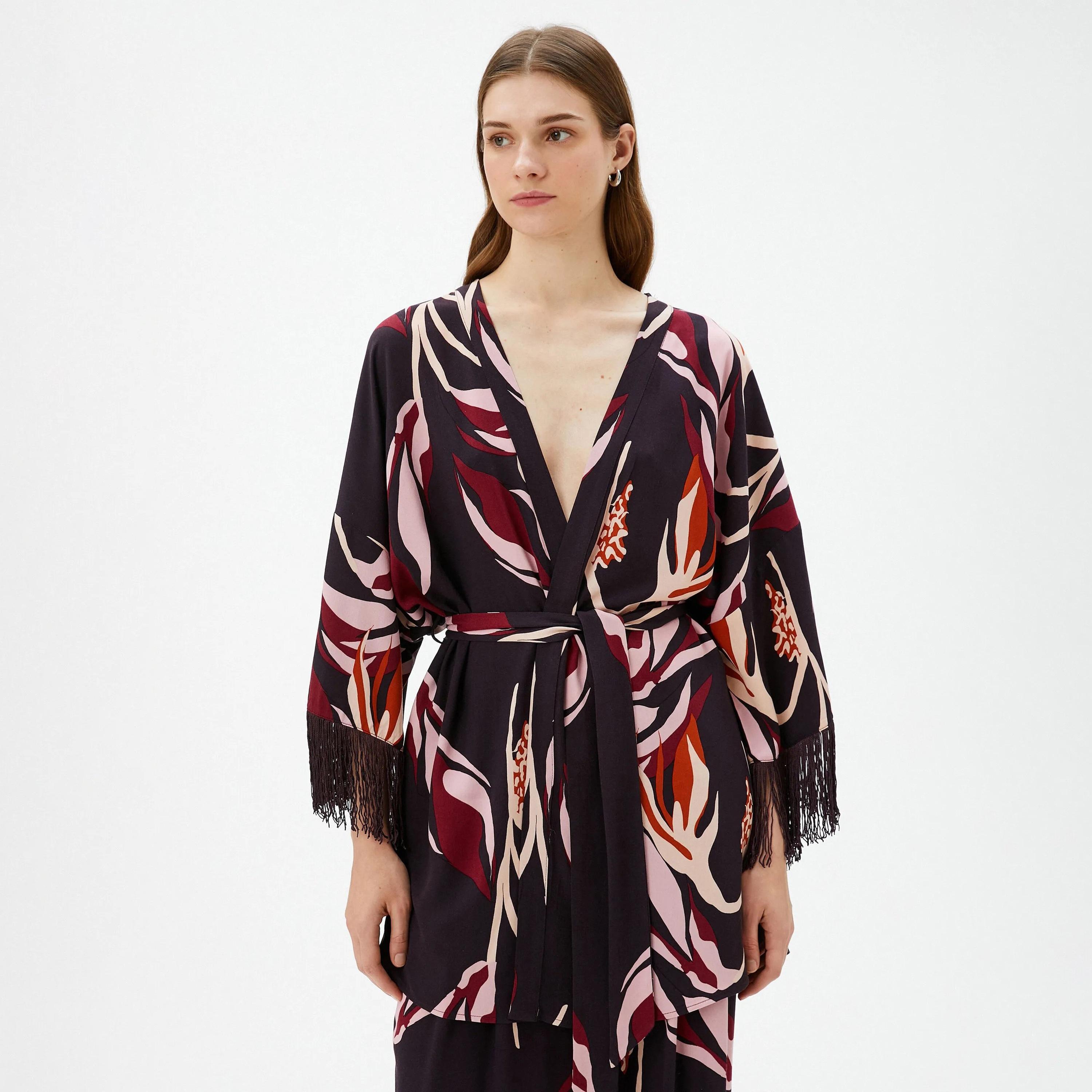 KOTON Red Abstract Print Viscose Women's Kimono-women-clothing-shirtsandblouses-blouses-image-1