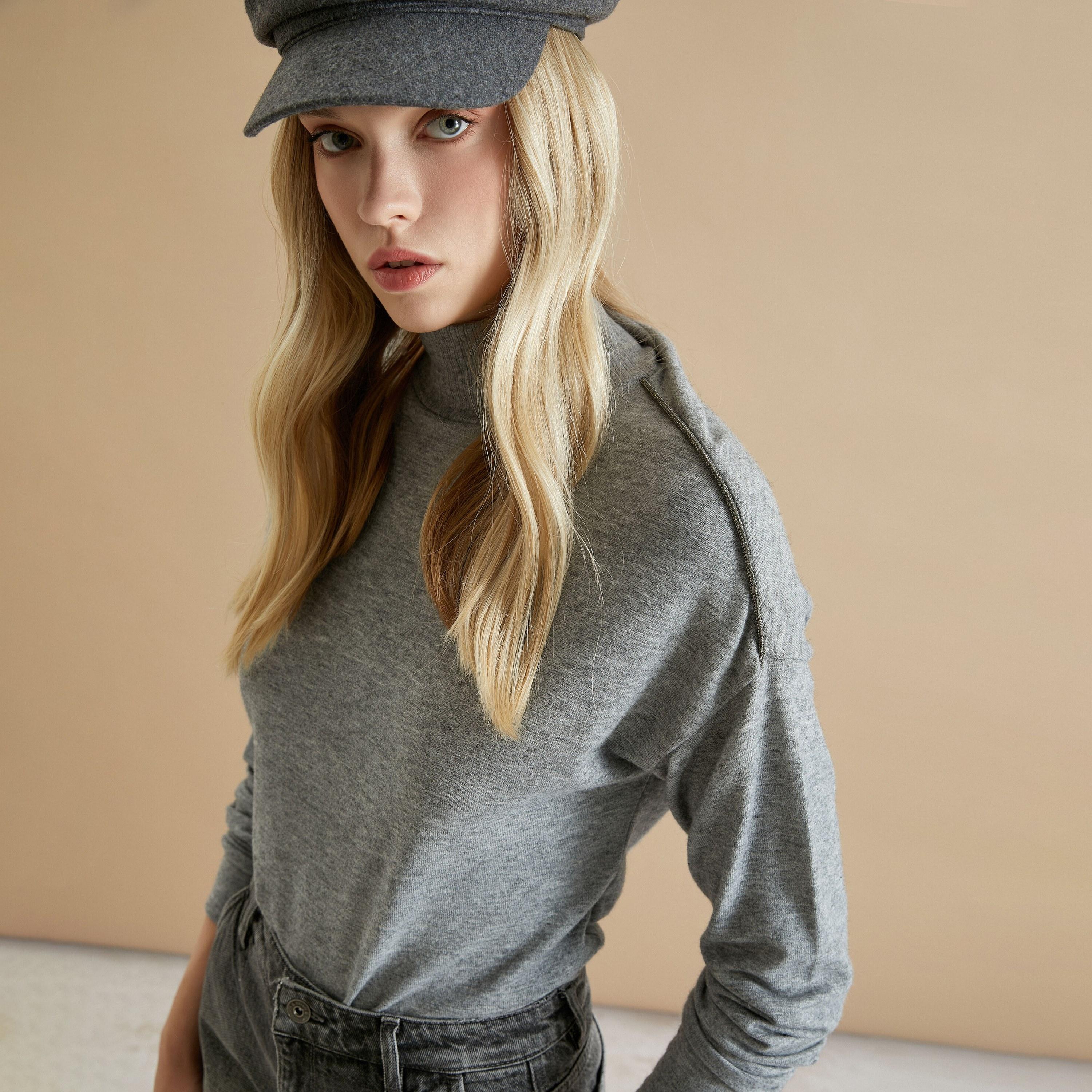 KOTON Grey Heathered Turtle Neck Women's T-Shirt-women-clothing-tshirts-image-4