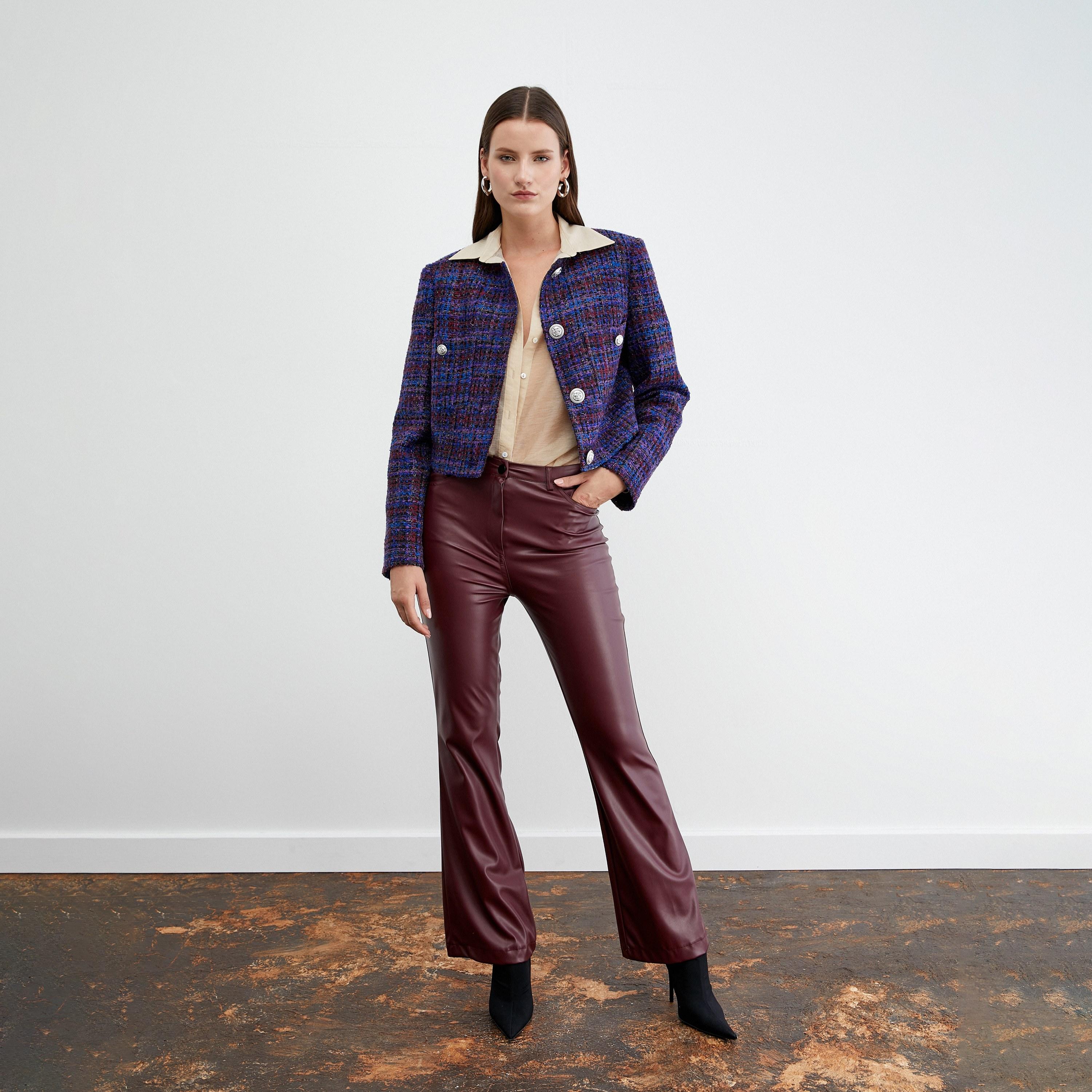 KOTON Blue Tweed Collarless Women's Jacket-women-winterwear-coatsandjackets-jackets-image-2