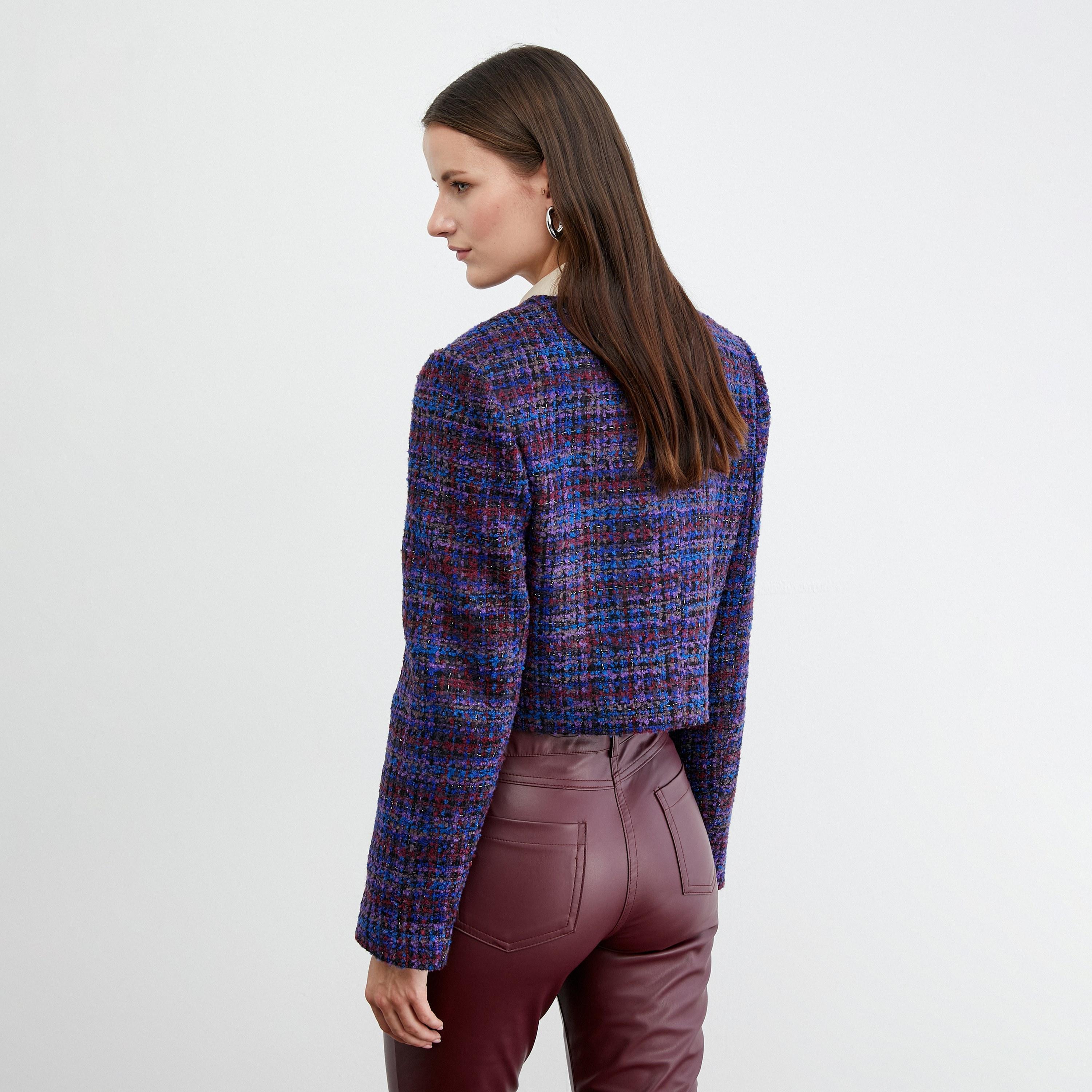 KOTON Blue Tweed Collarless Women's Jacket-women-winterwear-coatsandjackets-jackets-image-3