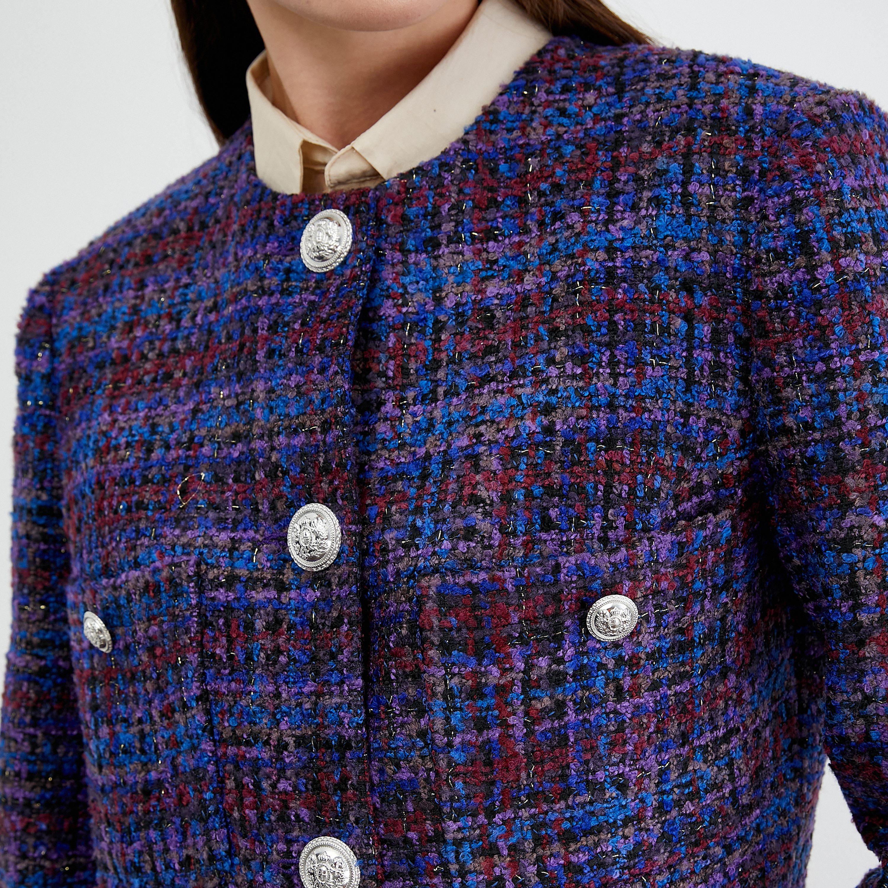 KOTON Blue Tweed Collarless Women's Jacket-women-winterwear-coatsandjackets-jackets-image-5
