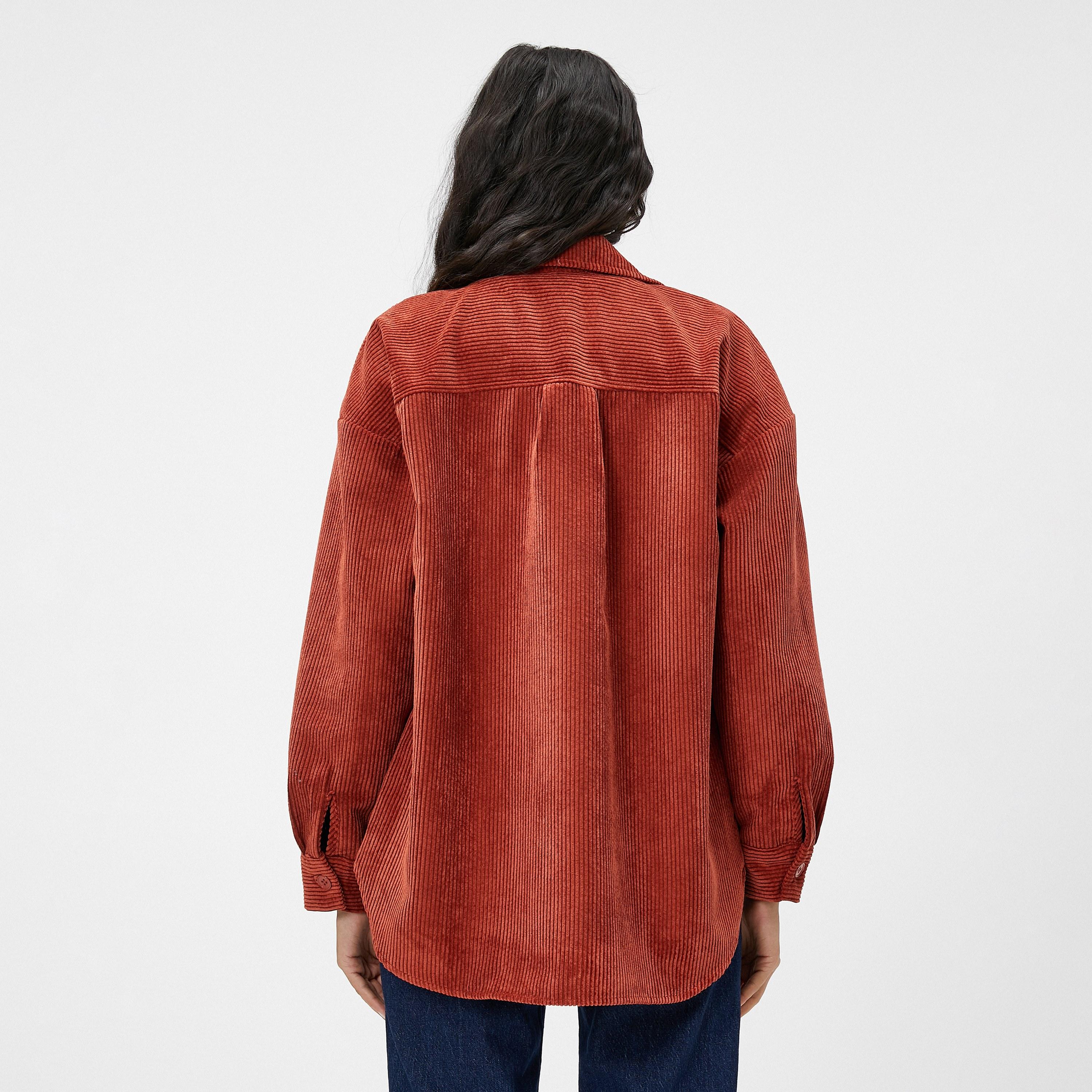 KOTON Red Corduroy Spread Collar Women's Shirt-women-clothing-shirtsandblouses-shirts-image-3