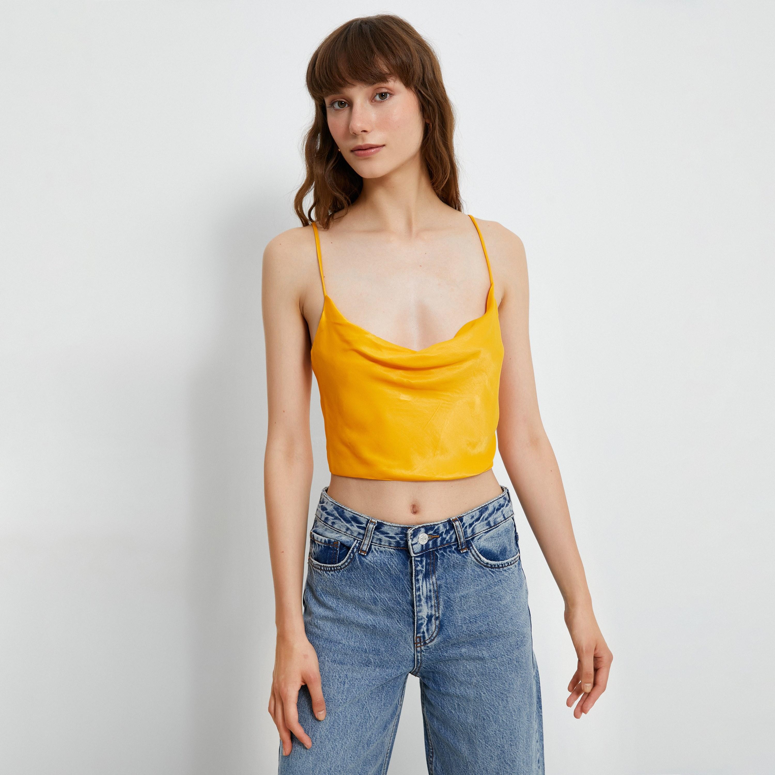 KOTON Orange Satin Shoulder Straps Women's Top-women-clothing-shirtsandblouses-blouses-image-1