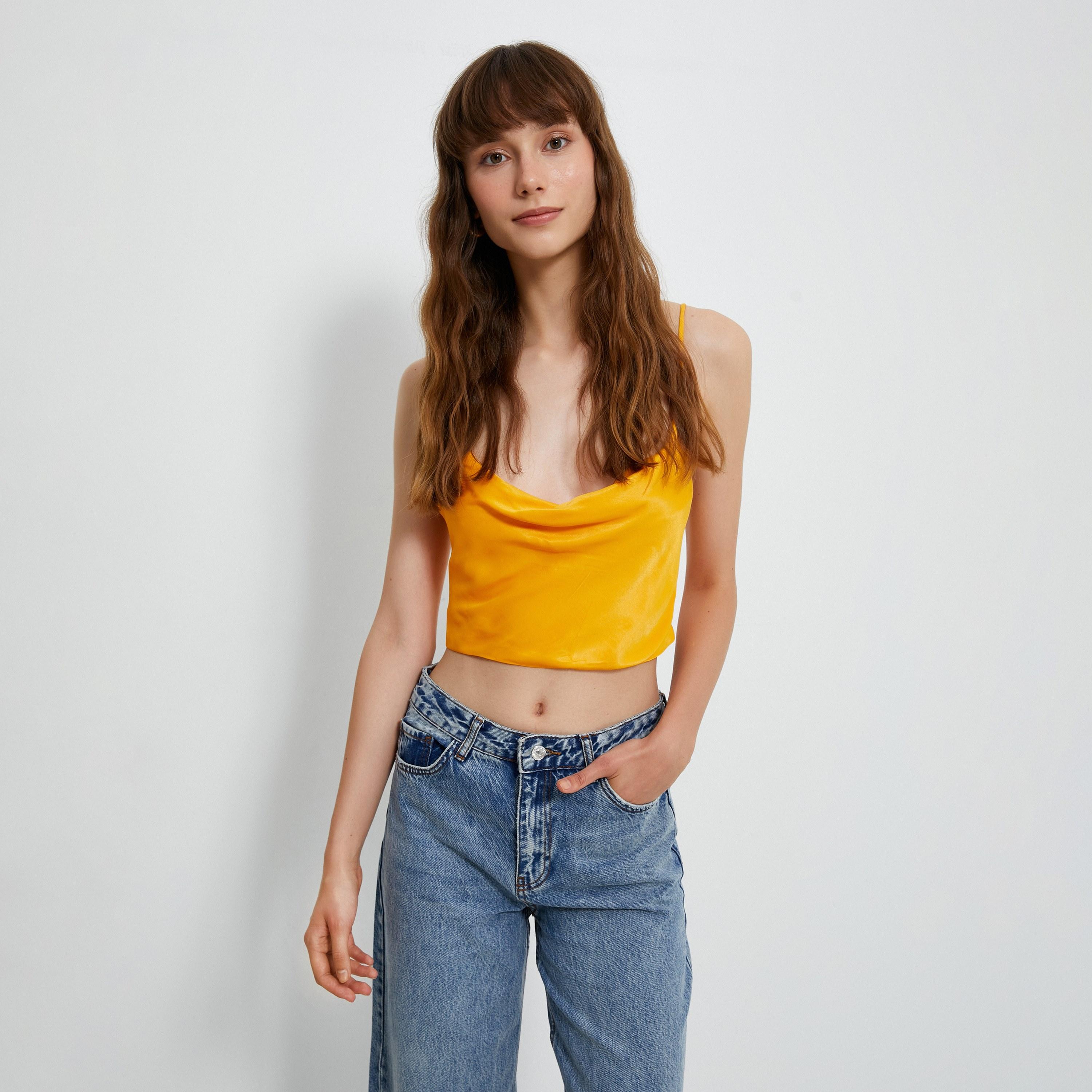 KOTON Orange Satin Shoulder Straps Women's Top-women-clothing-shirtsandblouses-blouses-image-2
