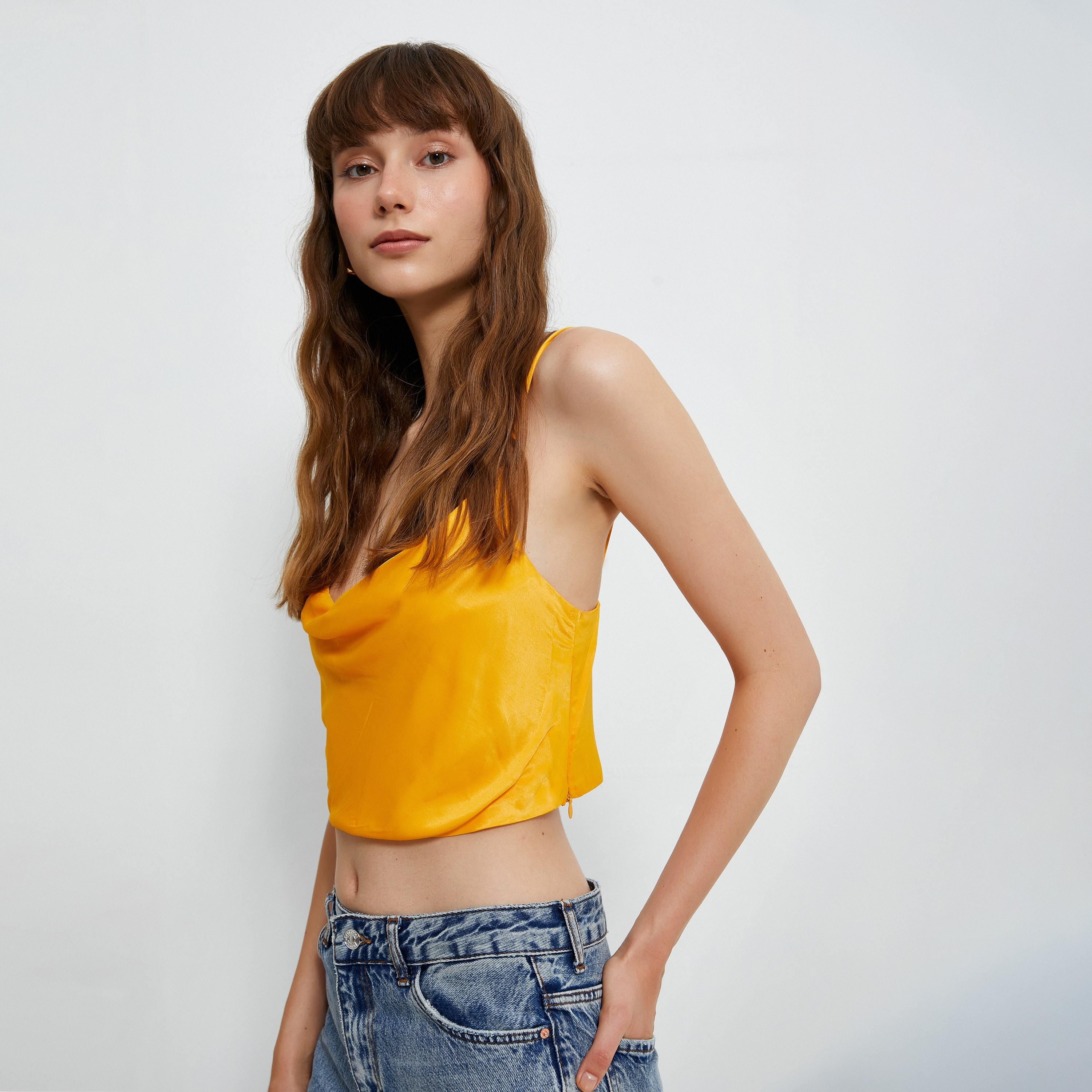 KOTON Orange Satin Shoulder Straps Women's Top-women-clothing-shirtsandblouses-blouses-image-4