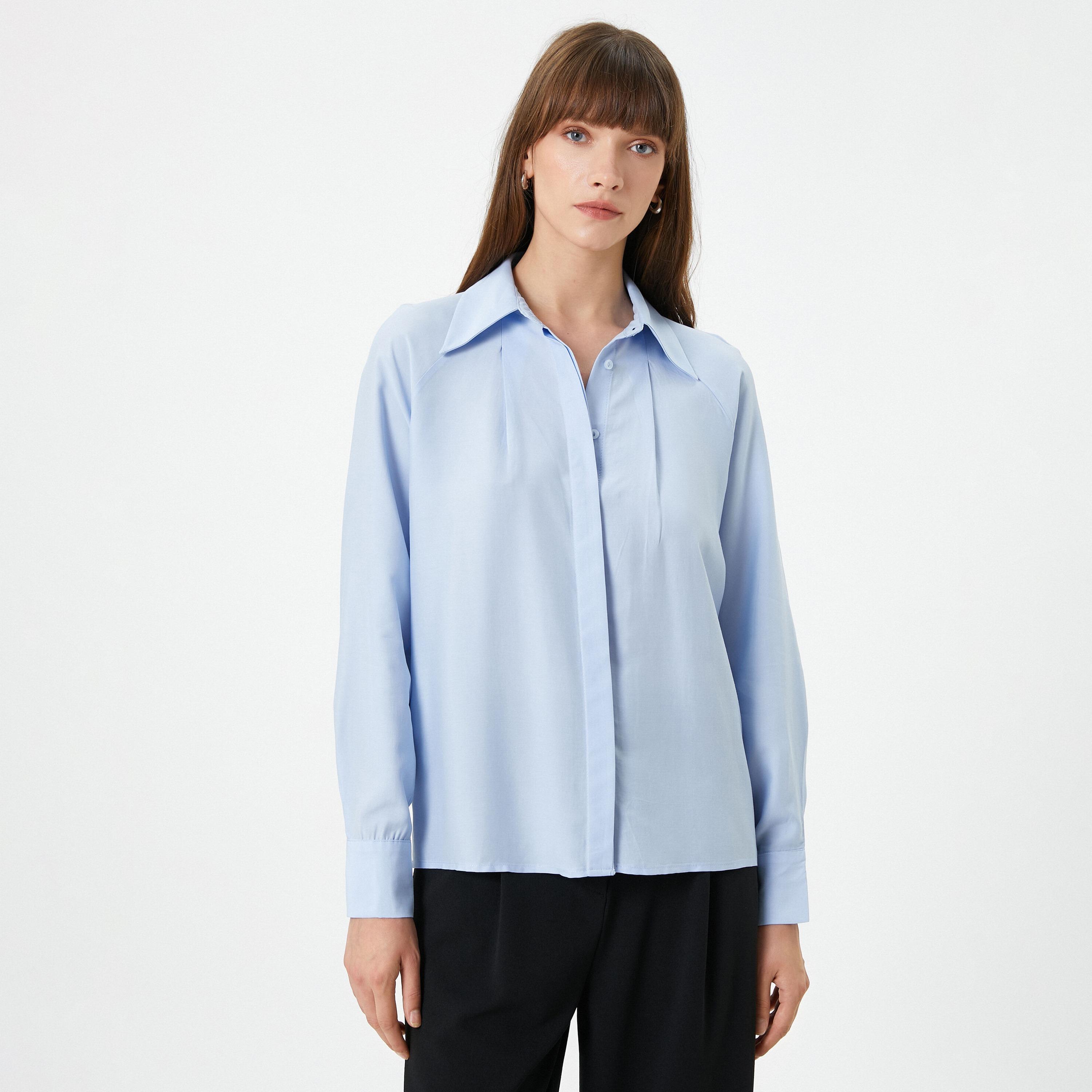 KOTON Blue Spread Collar Women's Shirt-women-clothing-shirtsandblouses-shirts-image-1