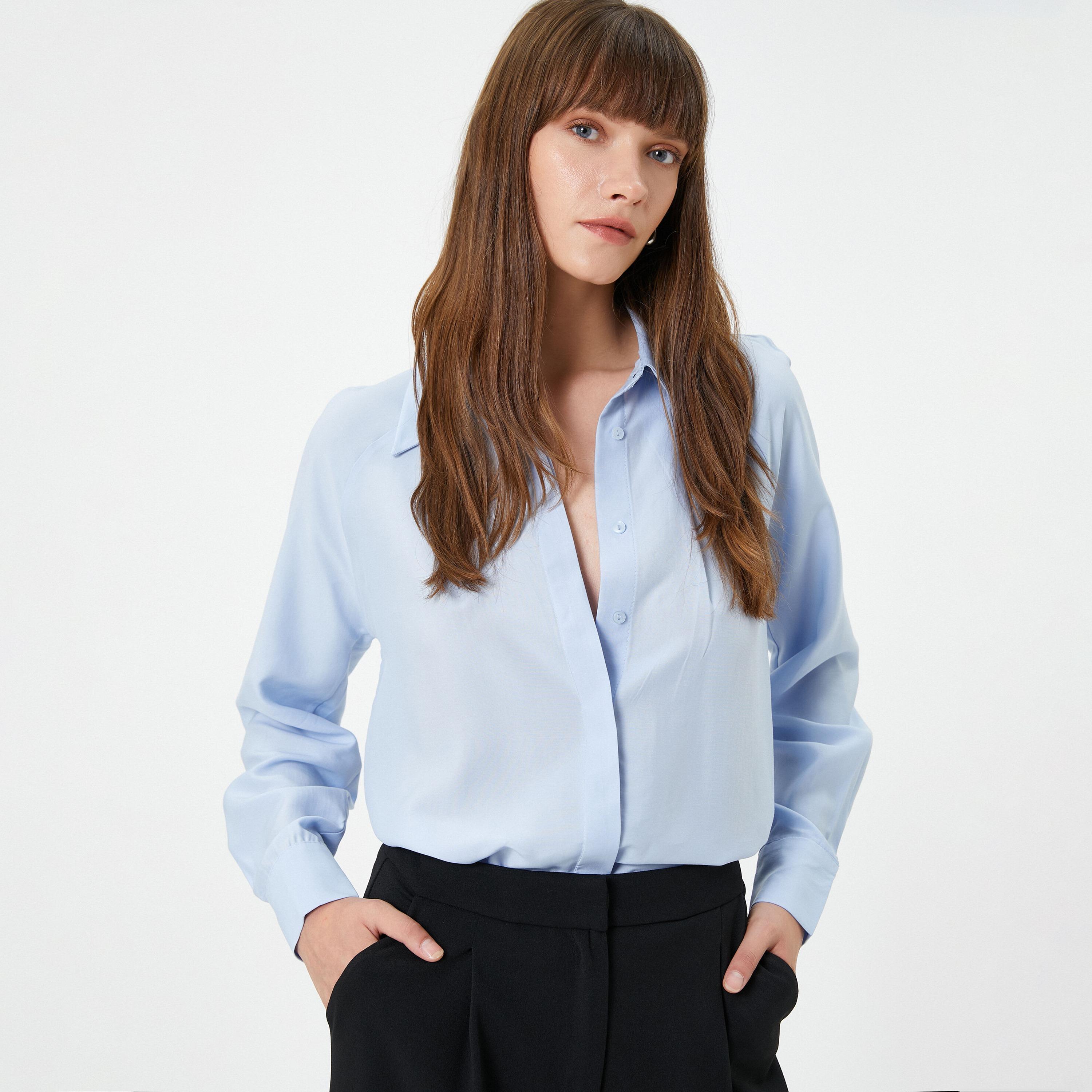 KOTON Blue Spread Collar Women's Shirt-women-clothing-shirtsandblouses-shirts-image-2