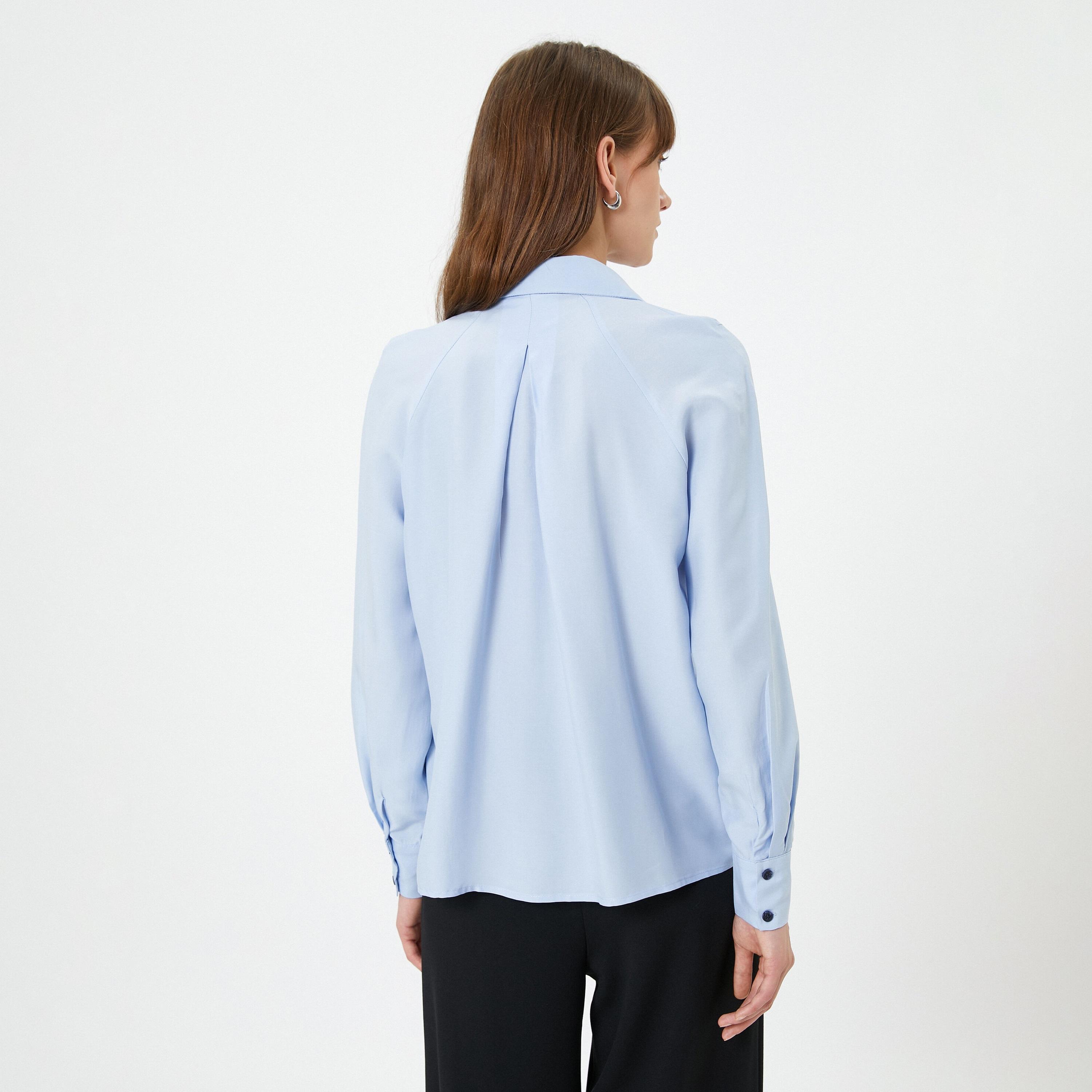 KOTON Blue Spread Collar Women's Shirt-women-clothing-shirtsandblouses-shirts-image-3