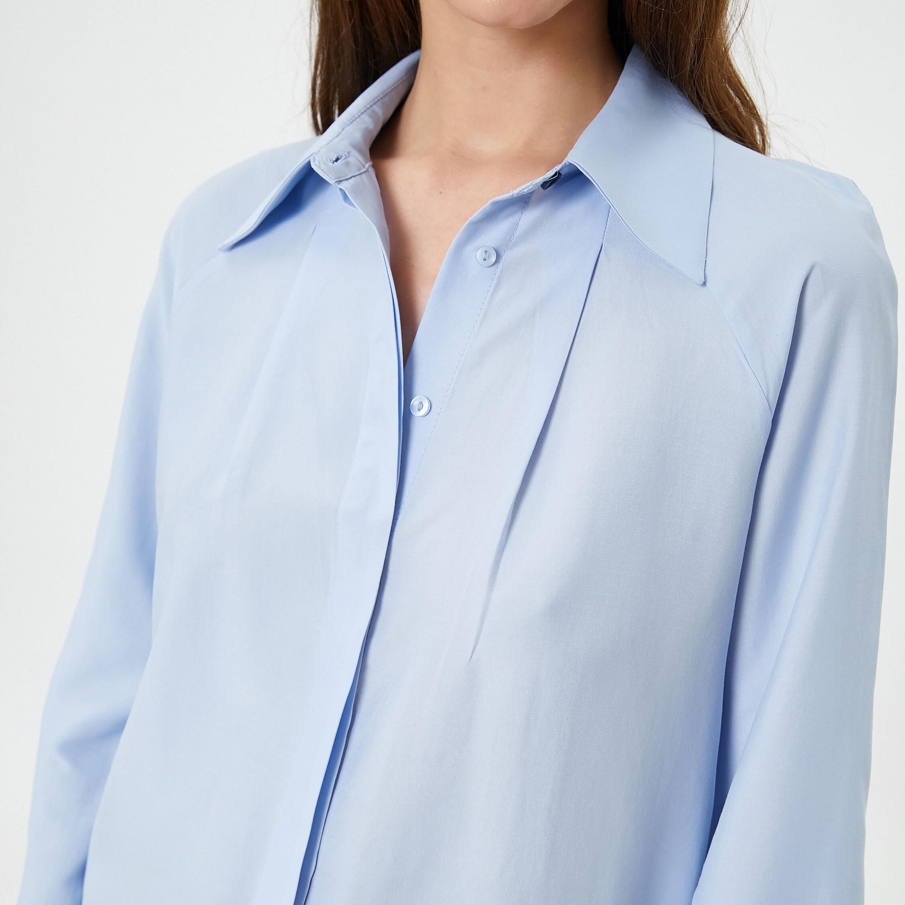KOTON Blue Spread Collar Women's Shirt-women-clothing-shirtsandblouses-shirts-image-5
