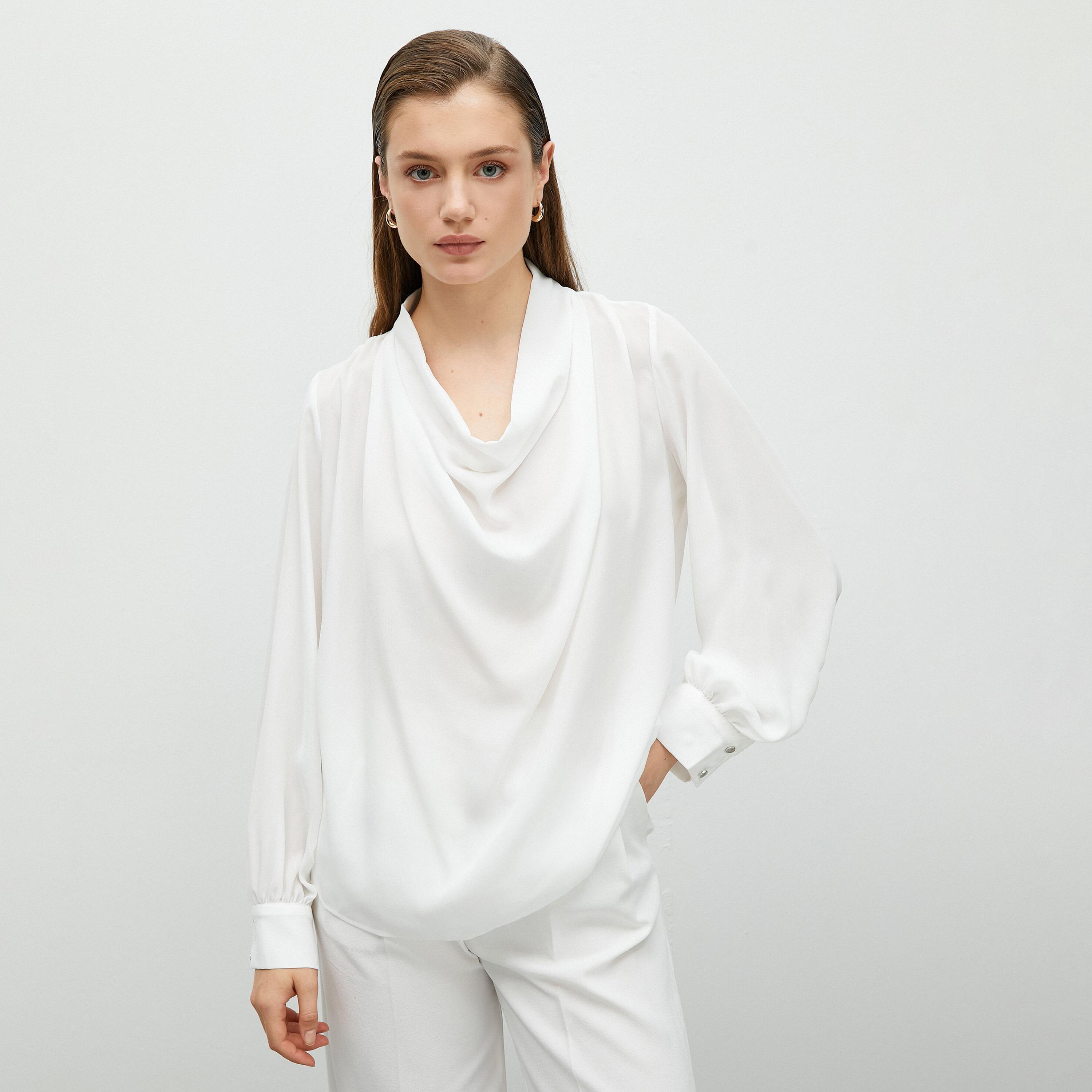 KOTON White Cowl Neck Bishop Sleeves Women's Top-women-clothing-shirtsandblouses-blouses-image-1