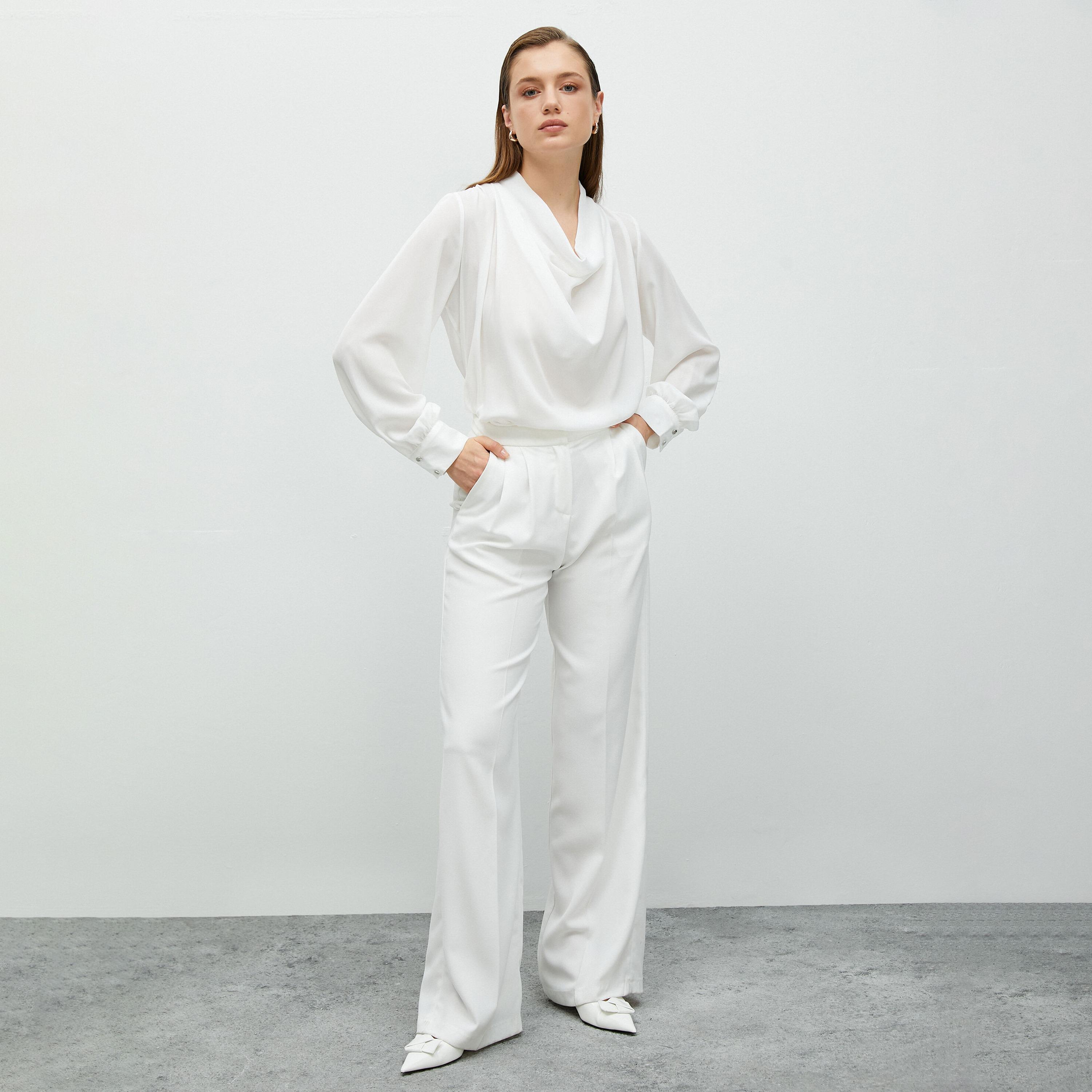 KOTON White Cowl Neck Bishop Sleeves Women's Top-women-clothing-shirtsandblouses-blouses-image-2