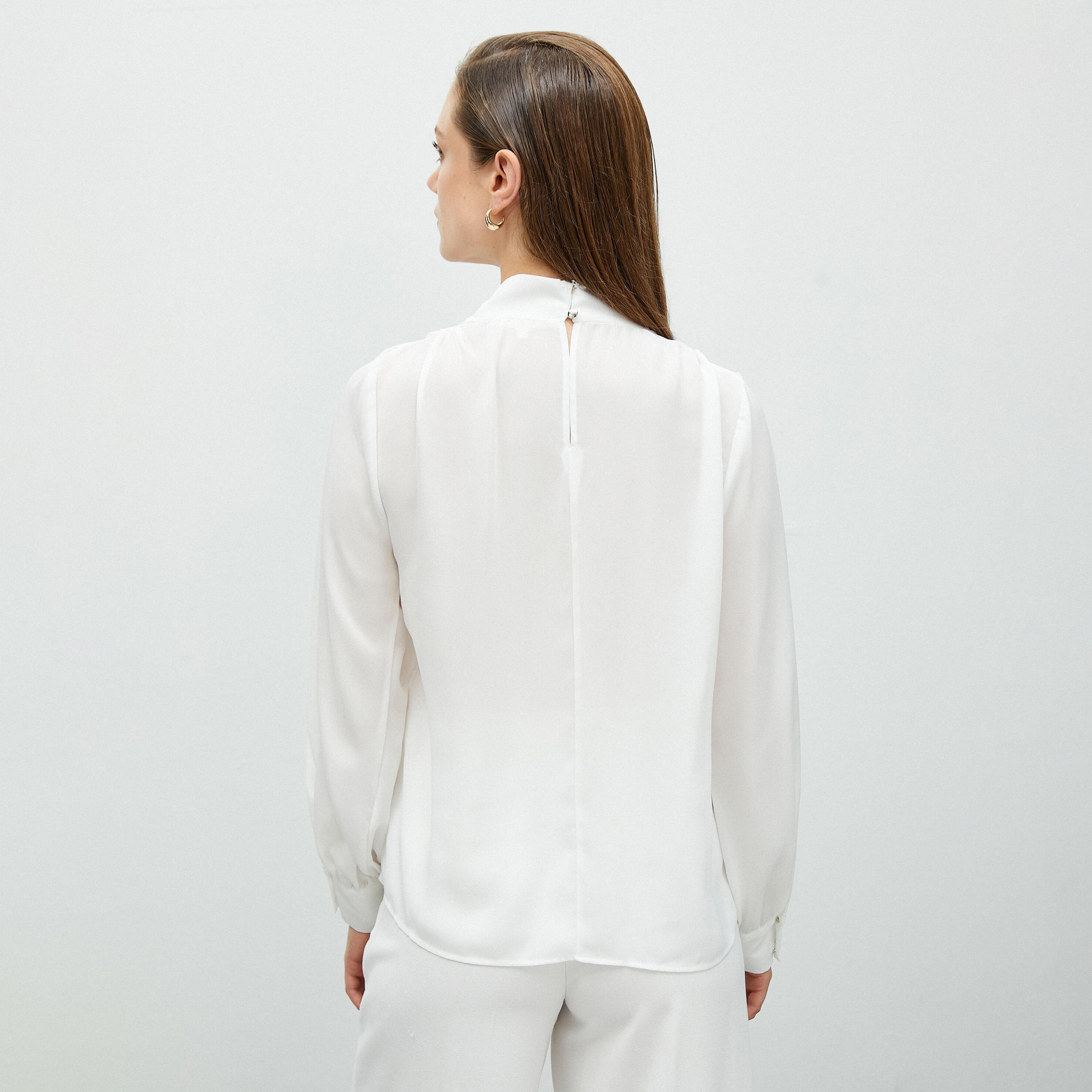 KOTON White Cowl Neck Bishop Sleeves Women's Top-women-clothing-shirtsandblouses-blouses-image-3