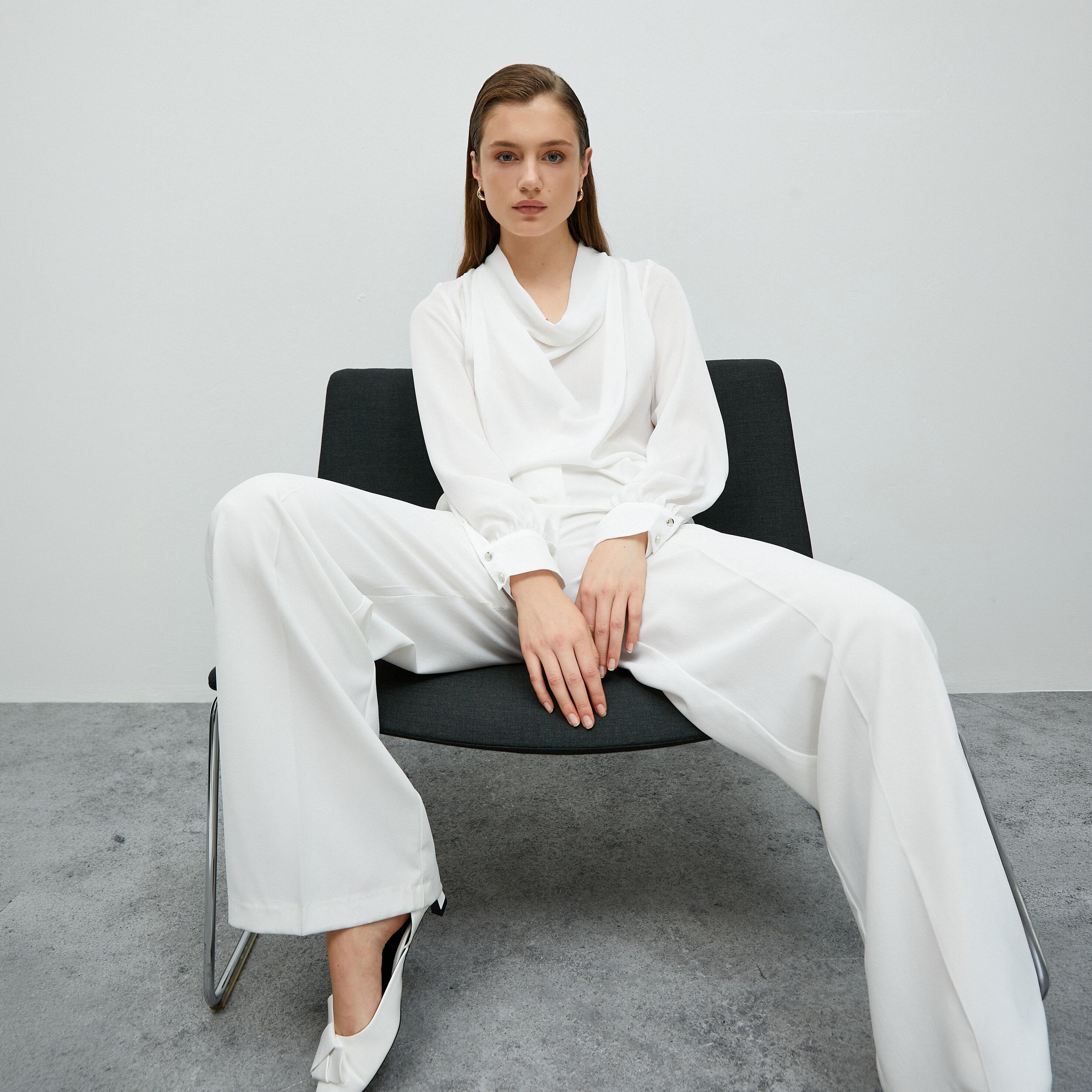KOTON White Cowl Neck Bishop Sleeves Women's Top-women-clothing-shirtsandblouses-blouses-image-4
