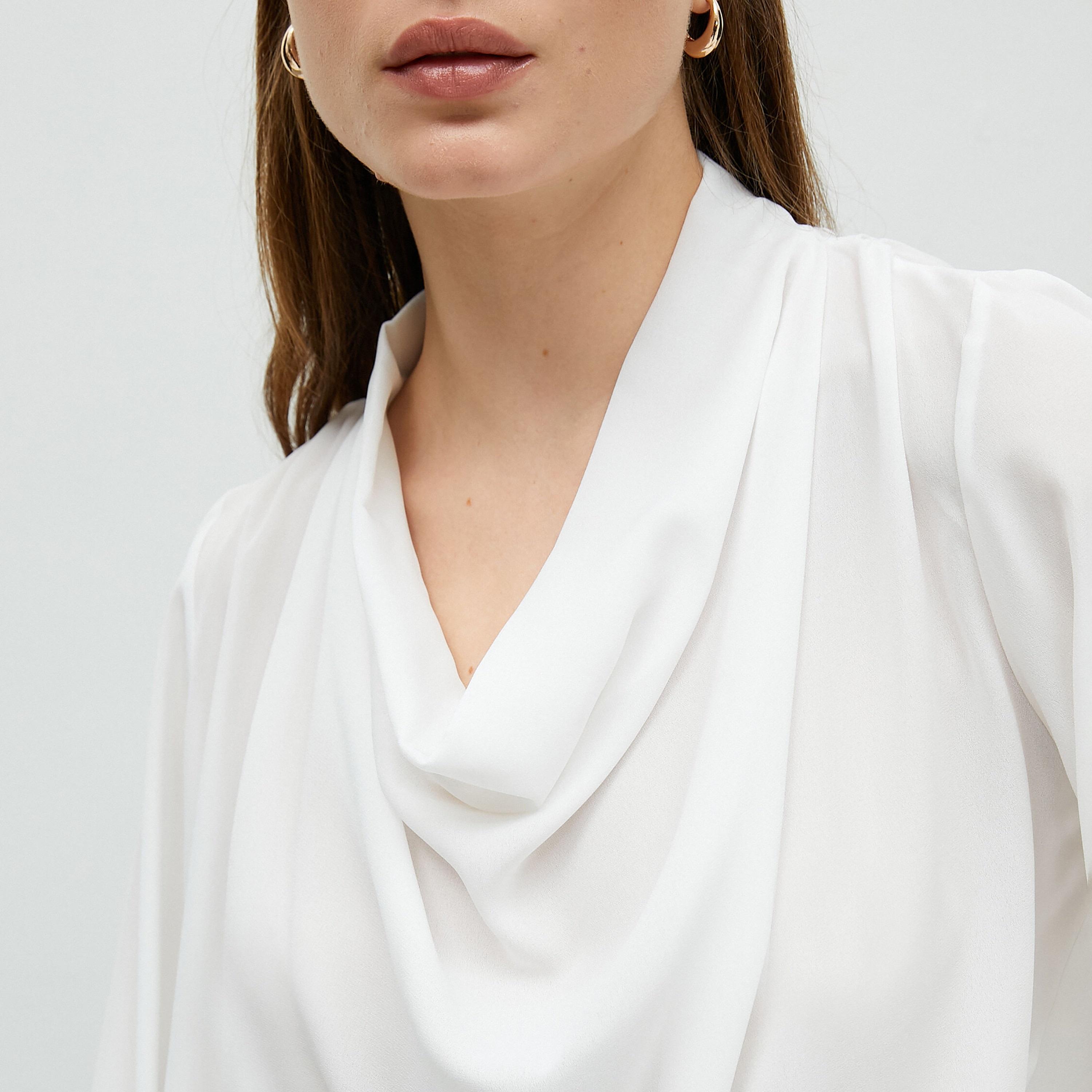 KOTON White Cowl Neck Bishop Sleeves Women's Top-women-clothing-shirtsandblouses-blouses-image-5