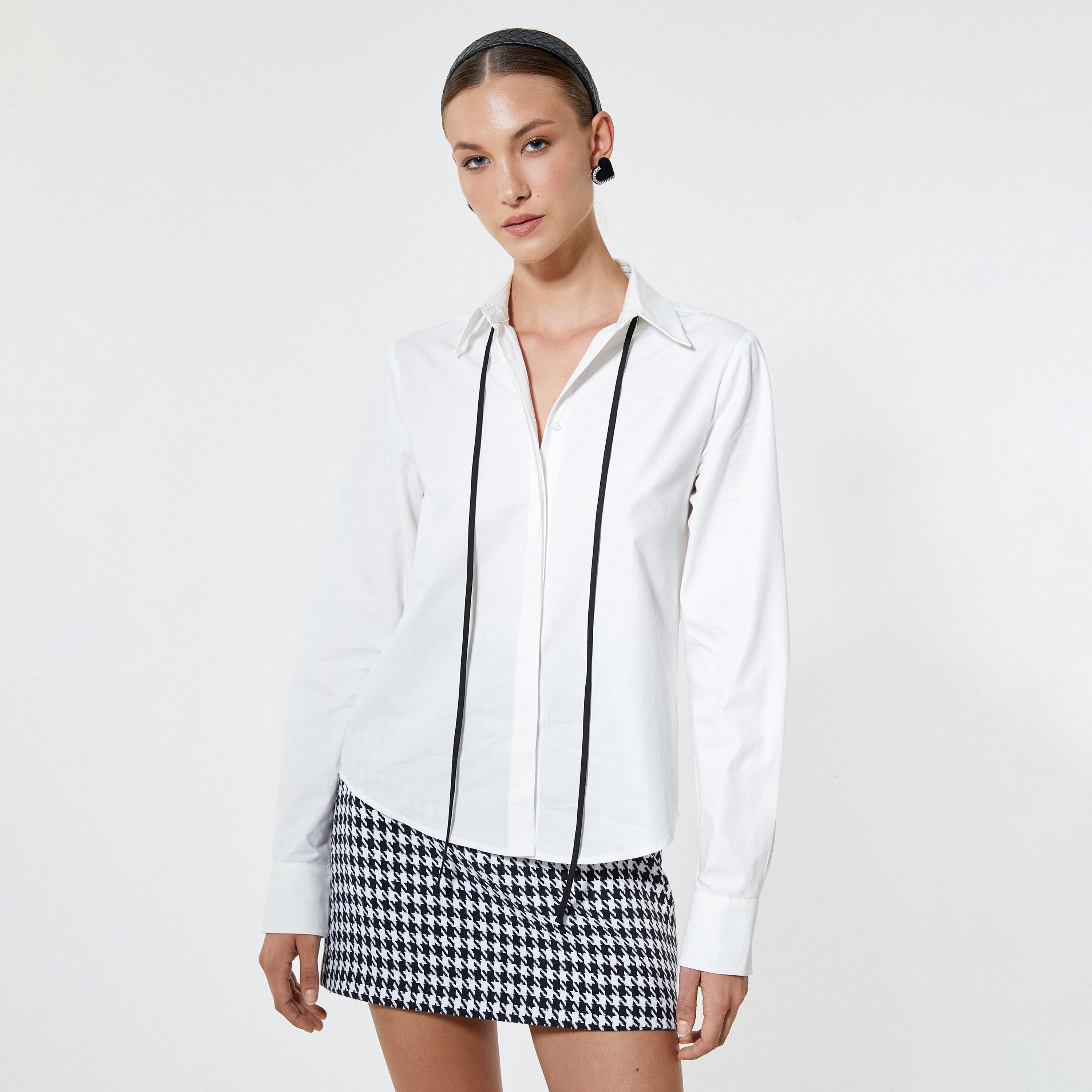 KOTON Plus White Cotton Spread Collar Women's Shirt-women-clothing-shirtsandblouses-shirts-image-1