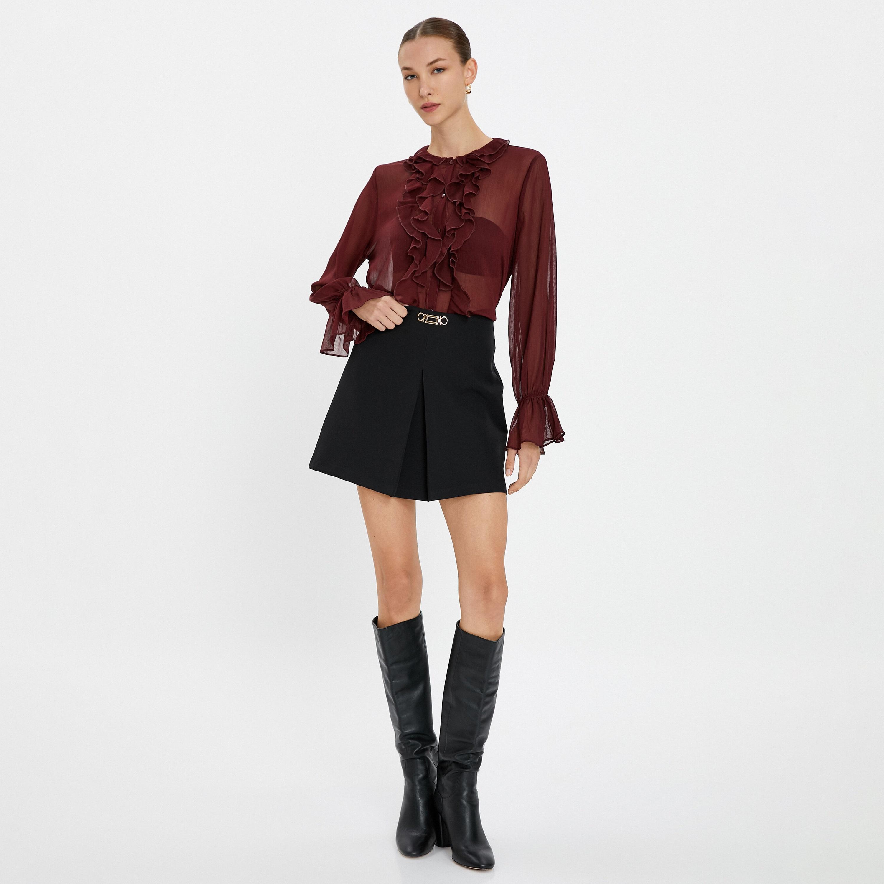 KOTON Burgundy Ruffled Women's Top-women-clothing-shirtsandblouses-blouses-image-2