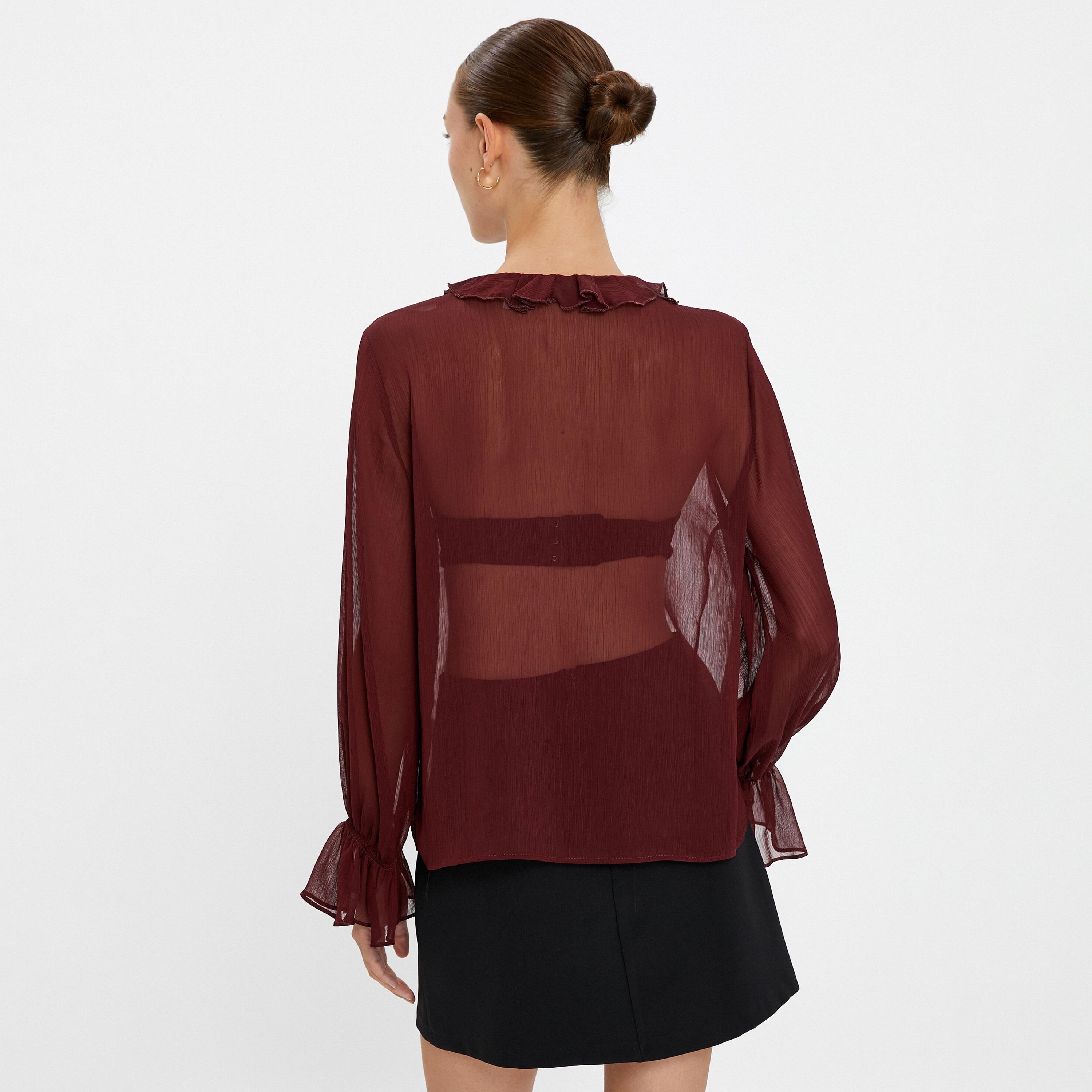 KOTON Burgundy Ruffled Women's Top-women-clothing-shirtsandblouses-blouses-image-3