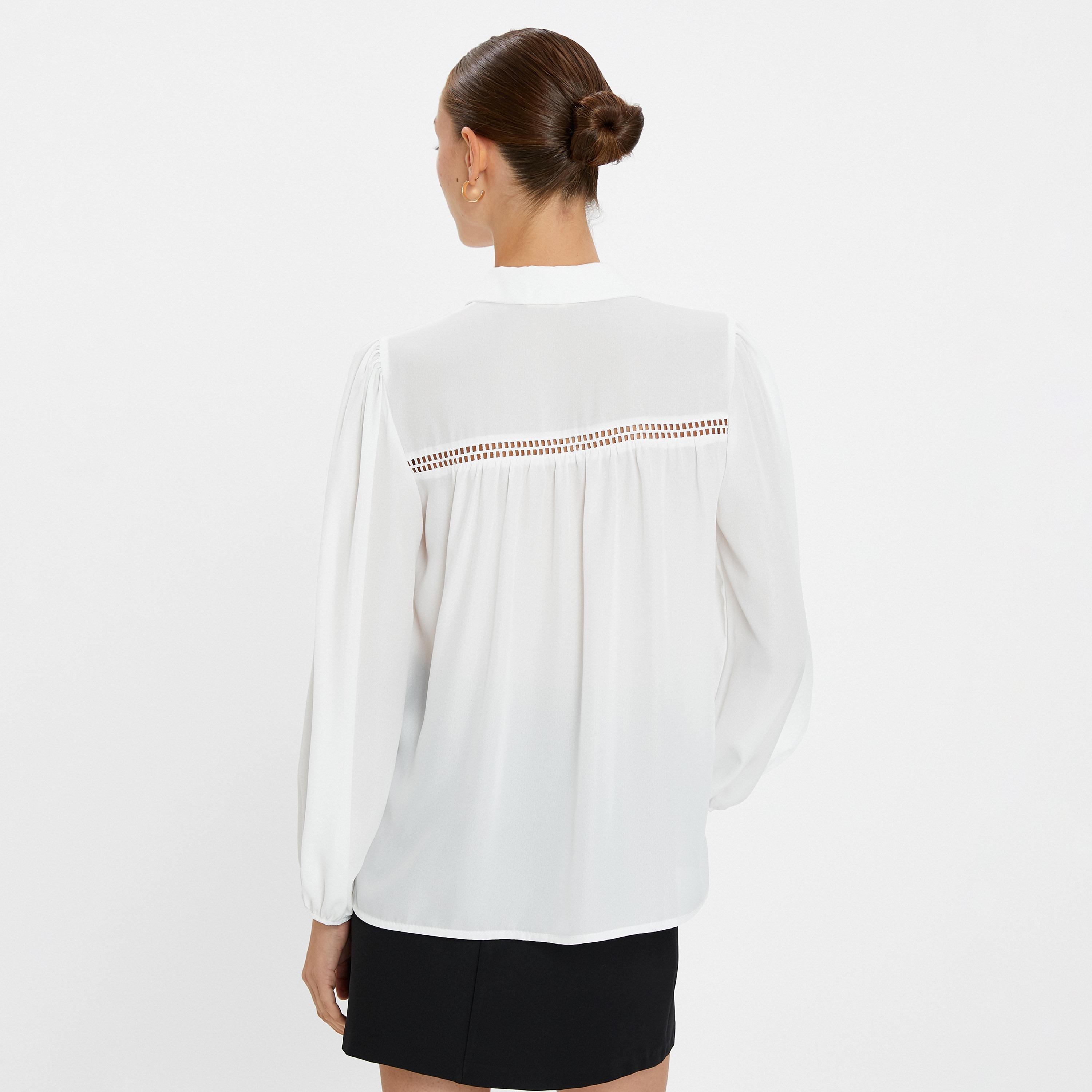 KOTON White Lace Detailed Spread Collar Women's Shirt-women-clothing-shirtsandblouses-shirts-image-3