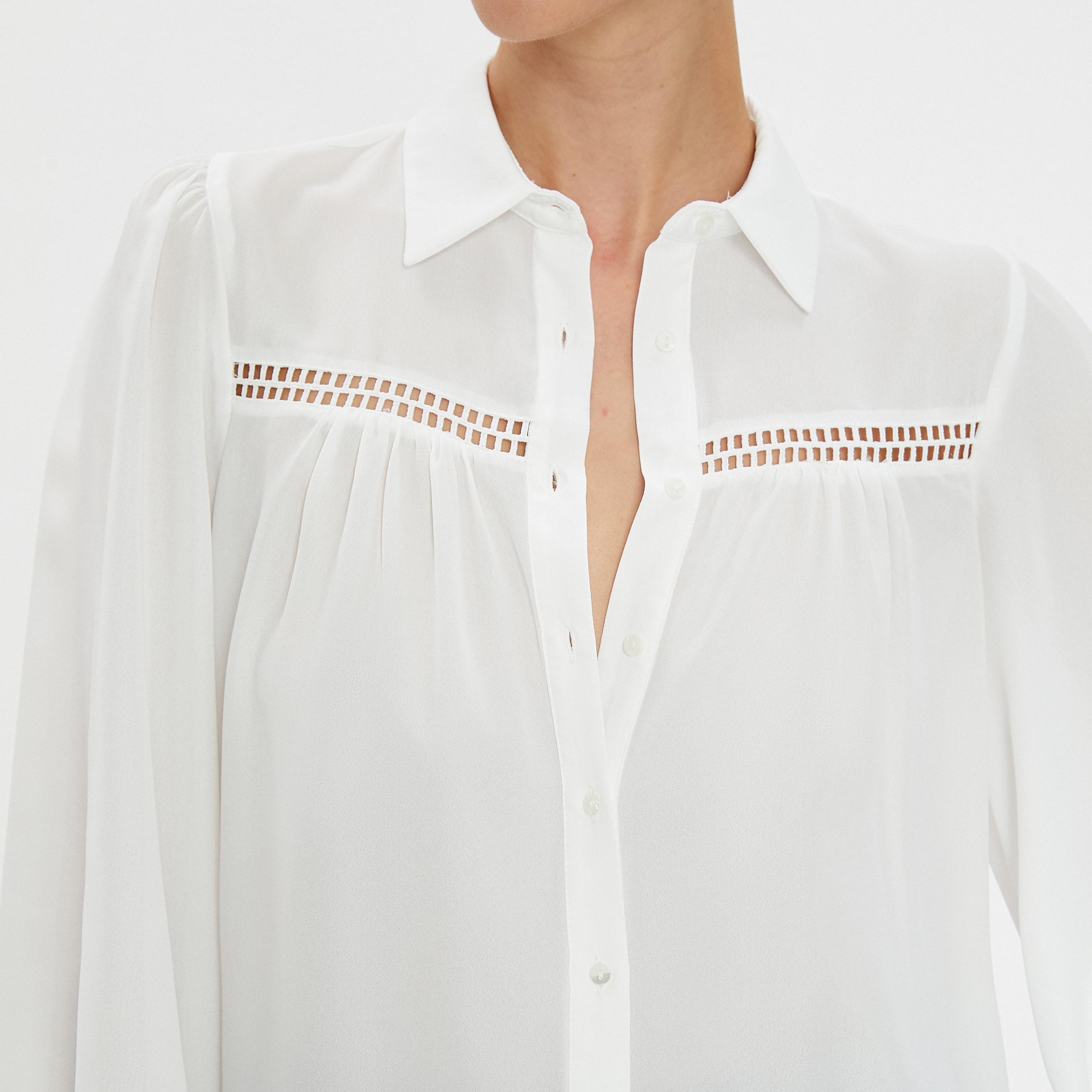 KOTON White Lace Detailed Spread Collar Women's Shirt-women-clothing-shirtsandblouses-shirts-image-5