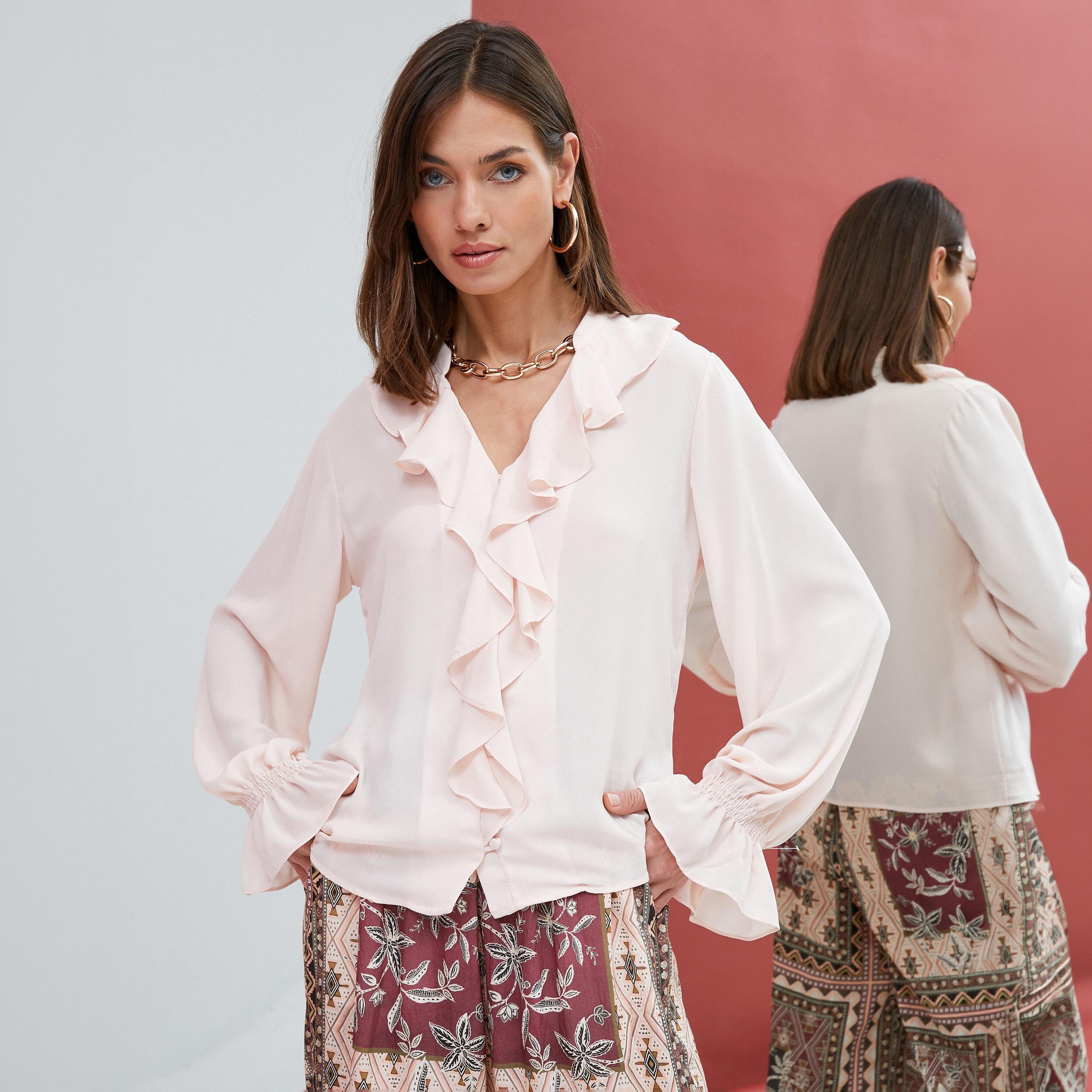 KOTON Pink Ruffled Women's Top-women-clothing-shirtsandblouses-blouses-image-1