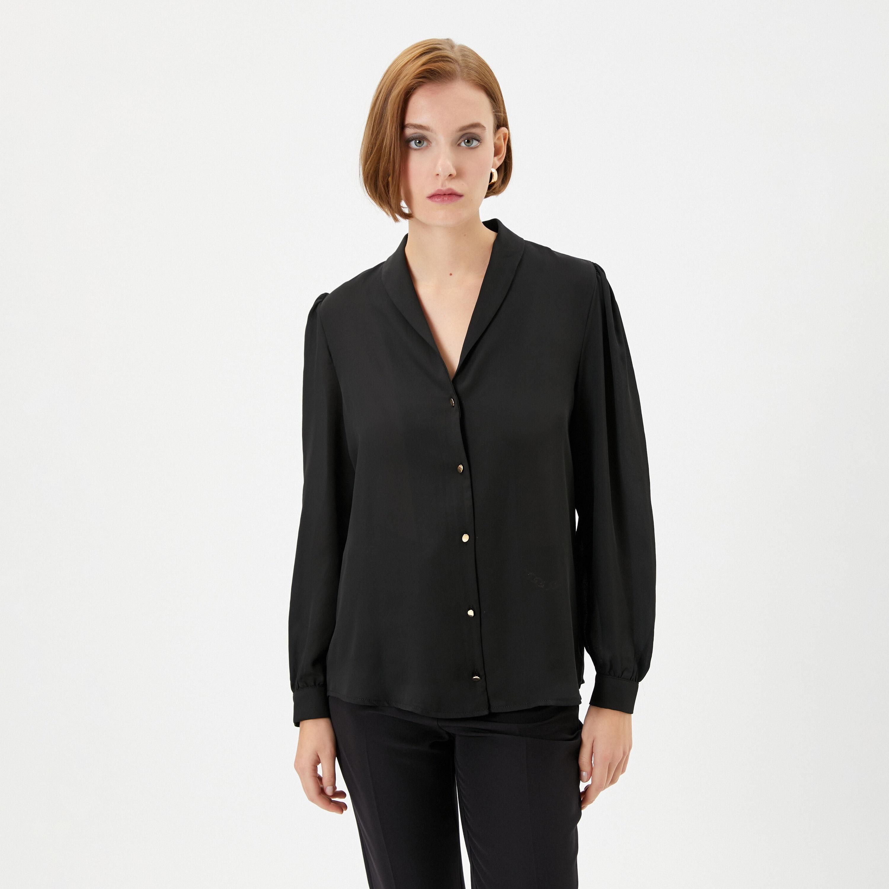 KOTON Black Puff Sleeves Women's Shirt-women-clothing-shirtsandblouses-shirts-image-1