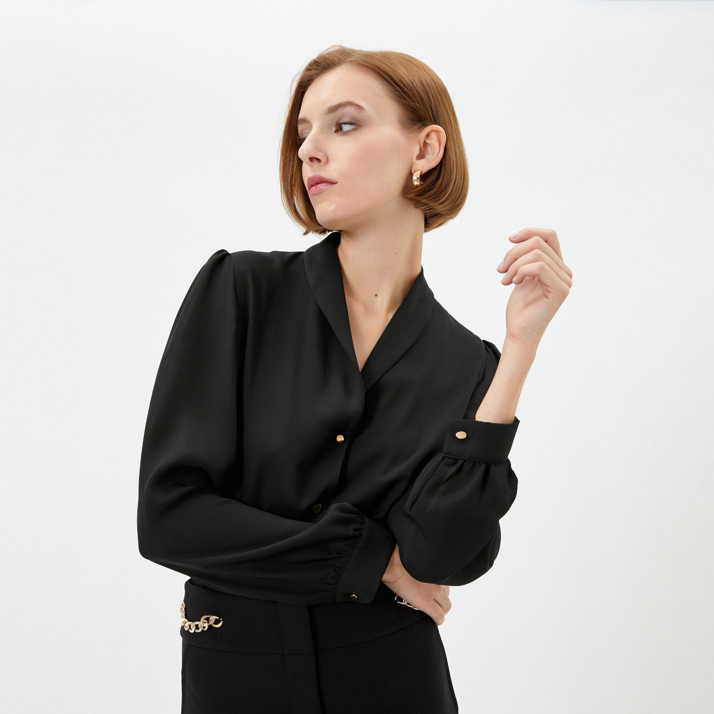 KOTON Black Puff Sleeves Women's Shirt-women-clothing-shirtsandblouses-shirts-image-4