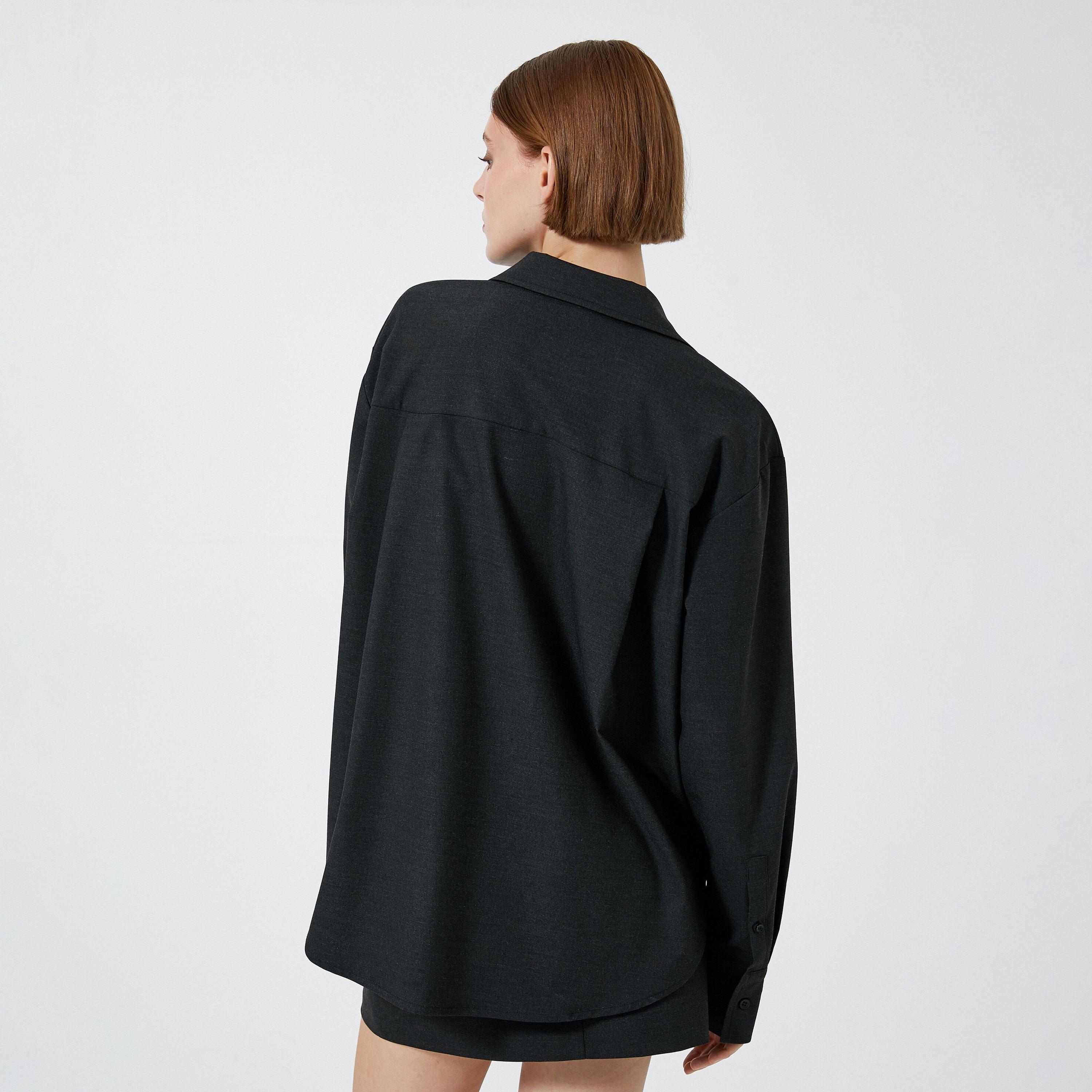 KOTON Charcoal Spread Collar Women's Shirt-women-clothing-shirtsandblouses-shirts-image-3