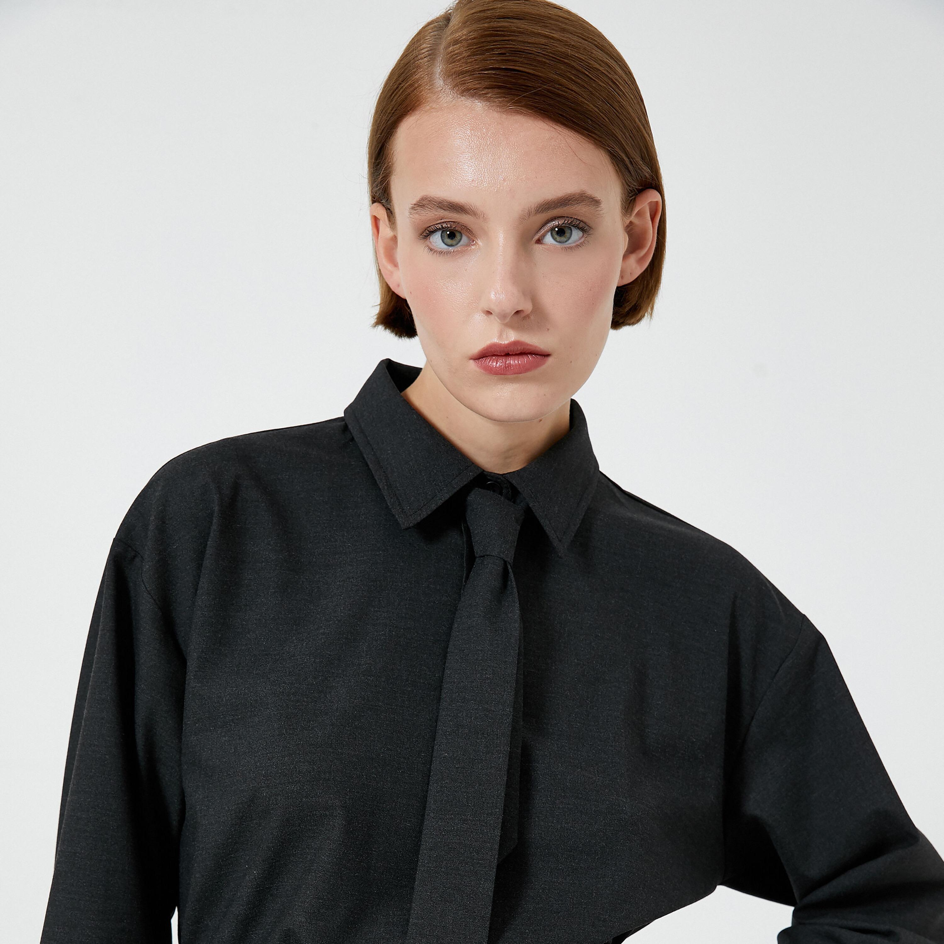 KOTON Charcoal Spread Collar Women's Shirt-women-clothing-shirtsandblouses-shirts-image-4