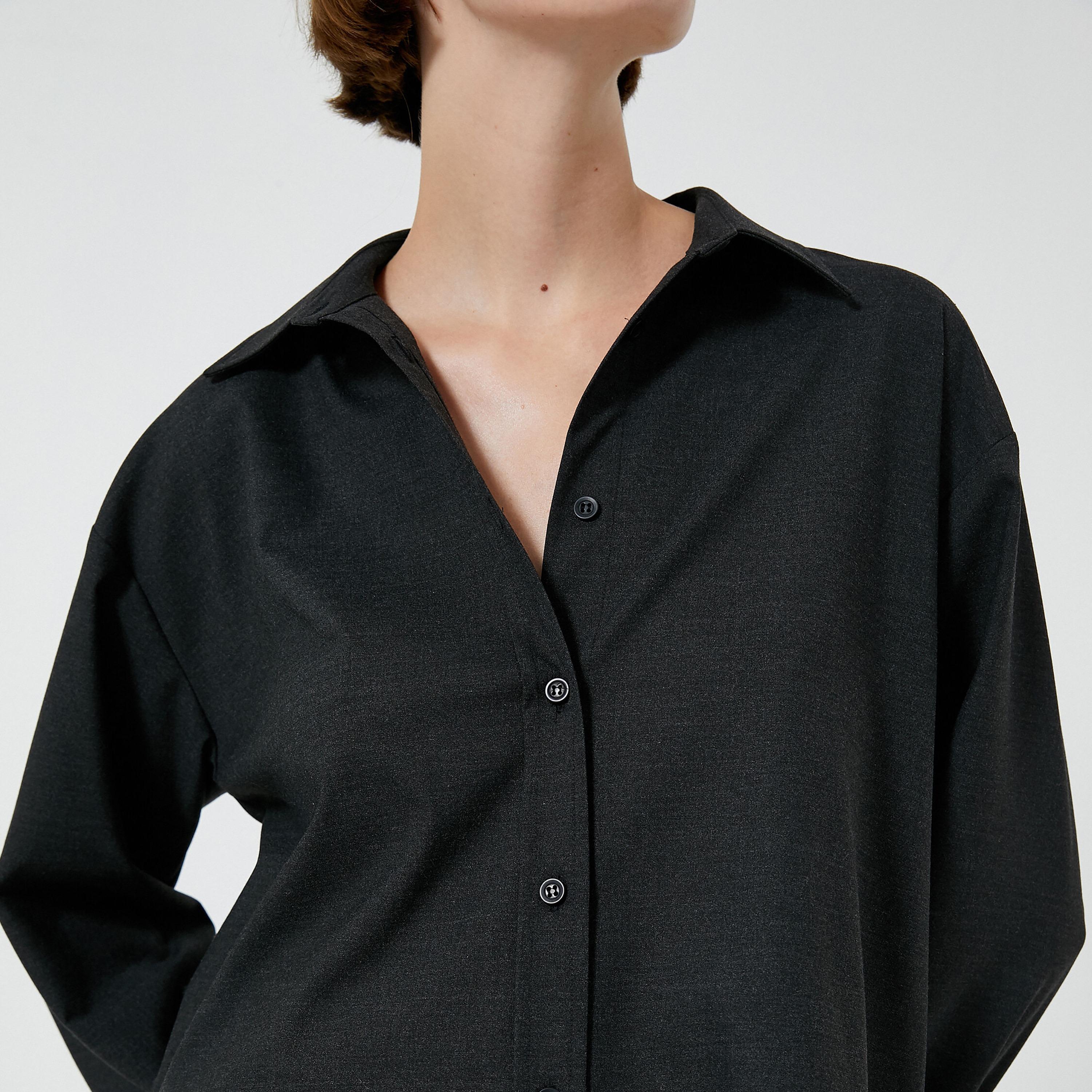 KOTON Charcoal Spread Collar Women's Shirt-women-clothing-shirtsandblouses-shirts-image-5