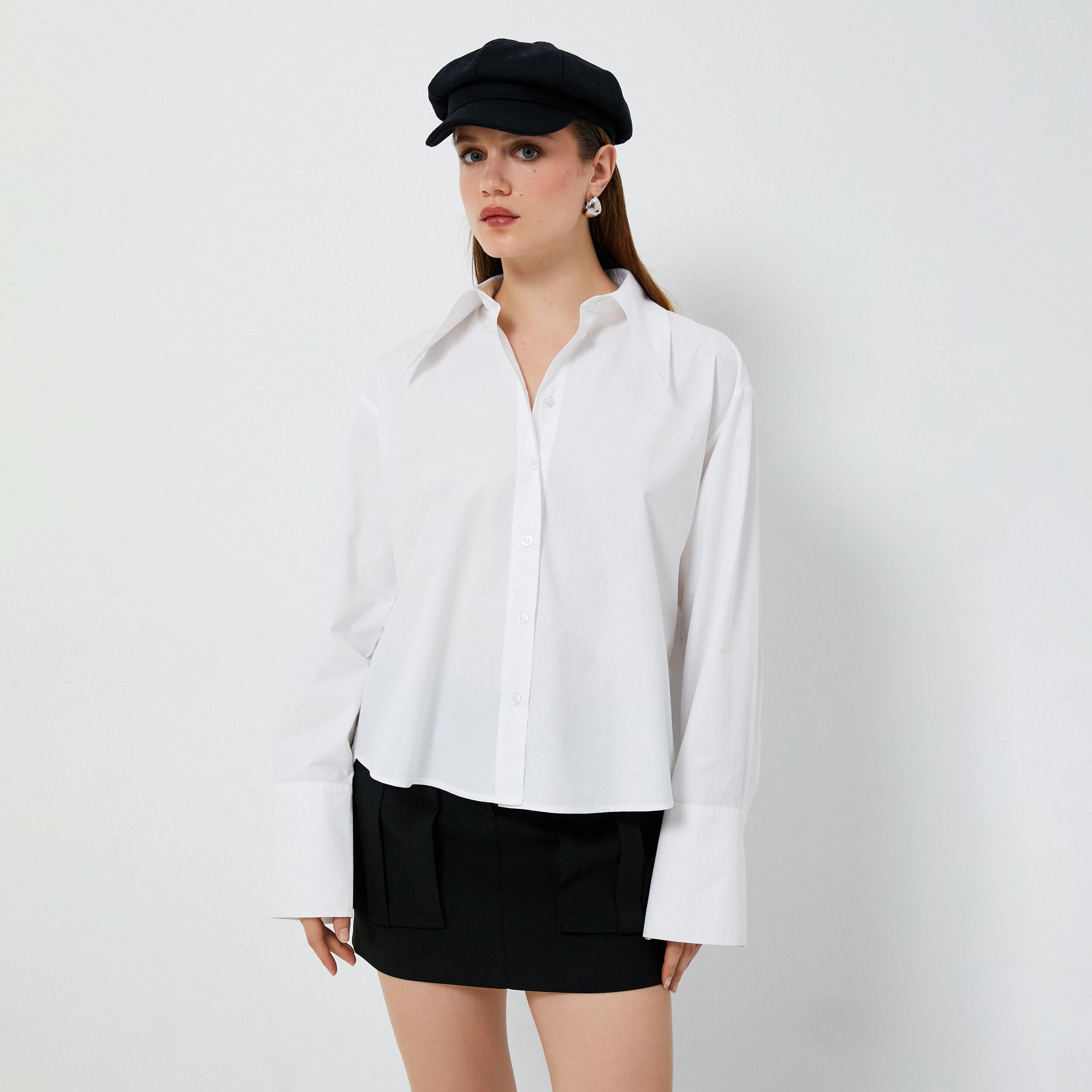 KOTON Plus White Cotton Spread Collar Women's Shirt-women-clothing-shirtsandblouses-shirts-image-1