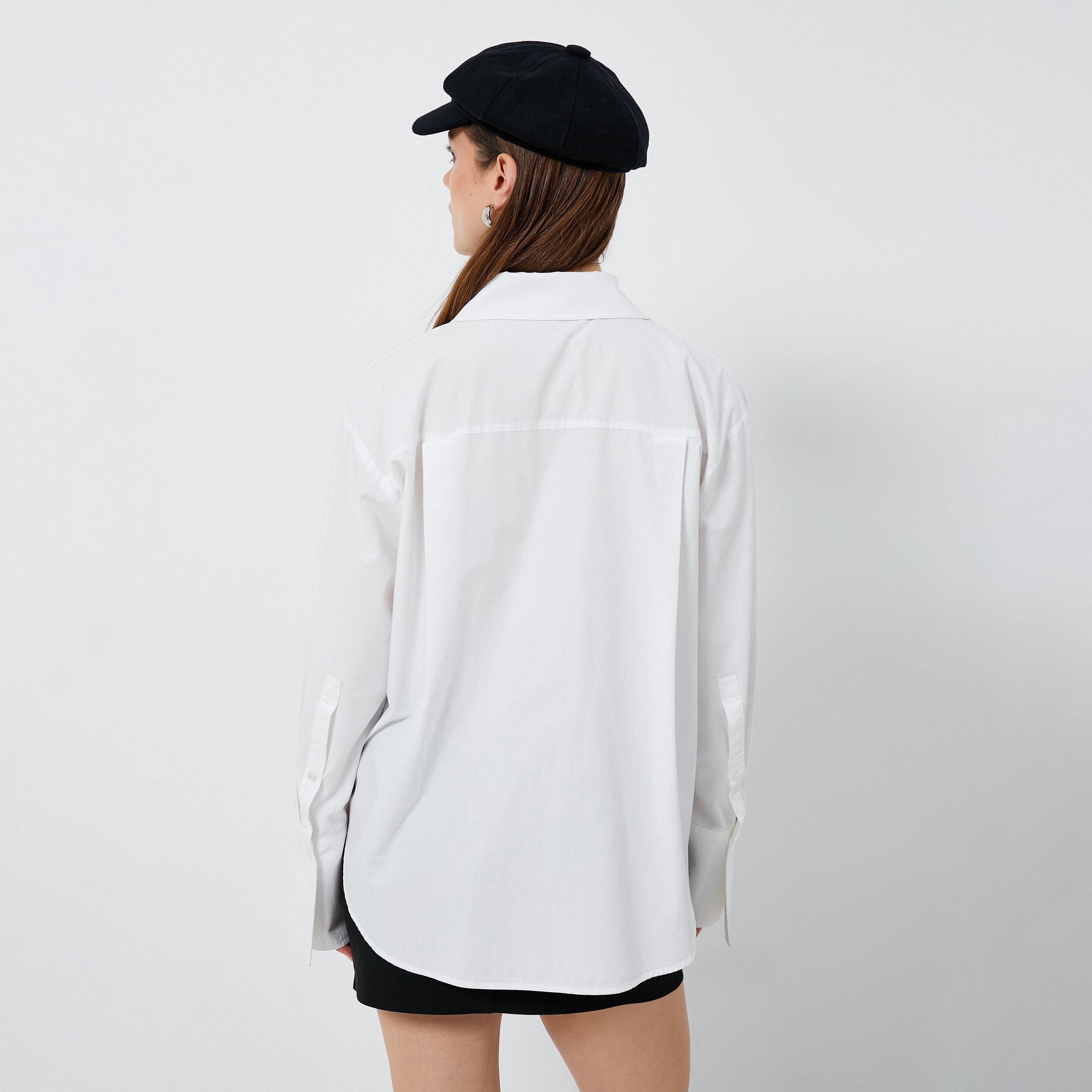 KOTON Plus White Cotton Spread Collar Women's Shirt-women-clothing-shirtsandblouses-shirts-image-3