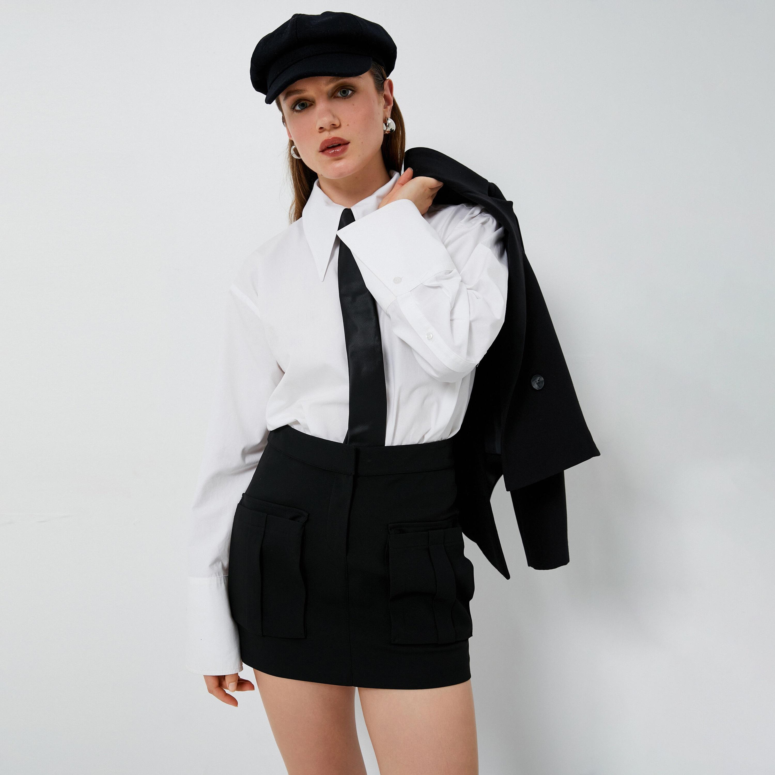 KOTON Plus White Cotton Spread Collar Women's Shirt-women-clothing-shirtsandblouses-shirts-image-4