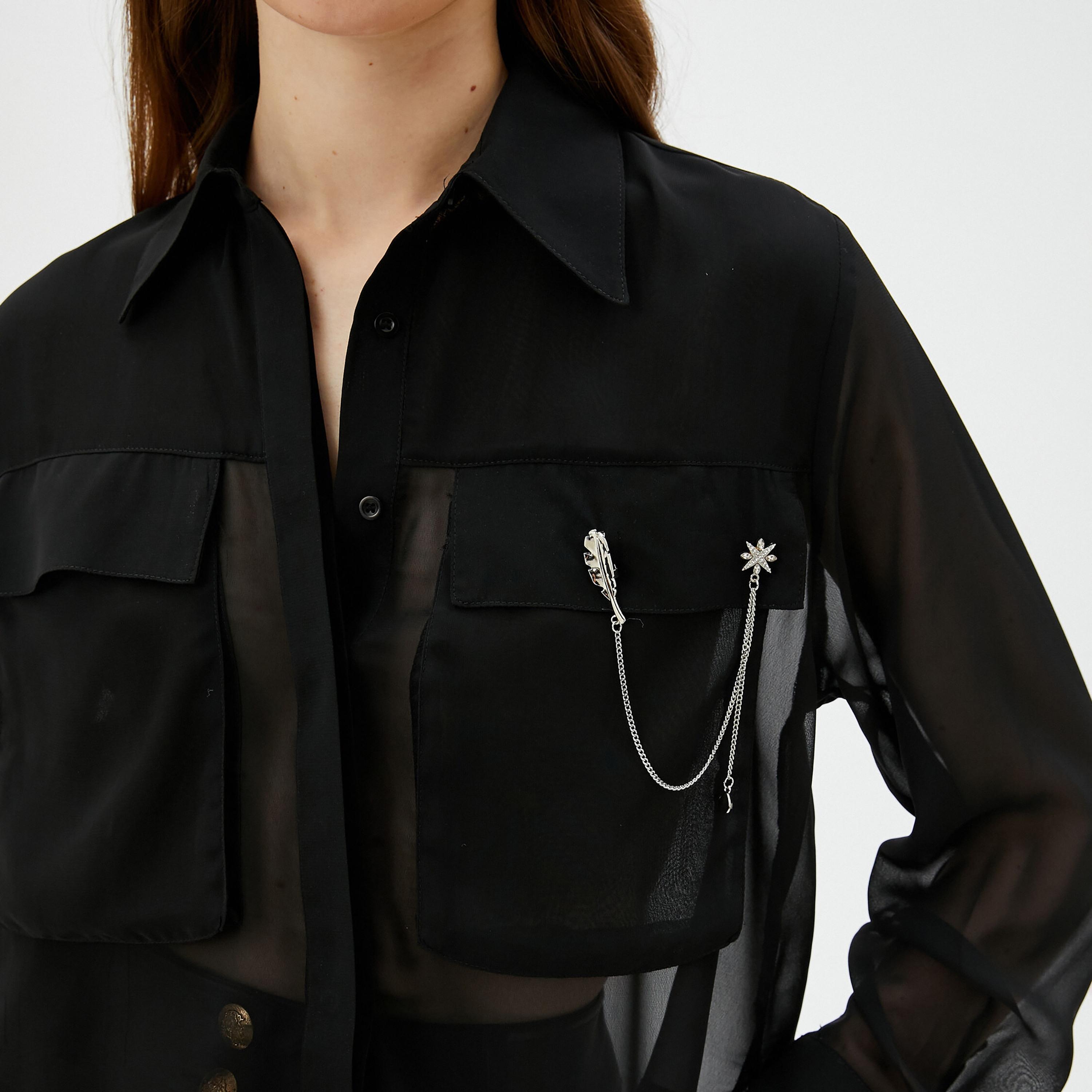 KOTON Black Spread Collar Bishop Sleeves Women's Shirt-women-clothing-shirtsandblouses-shirts-image-5