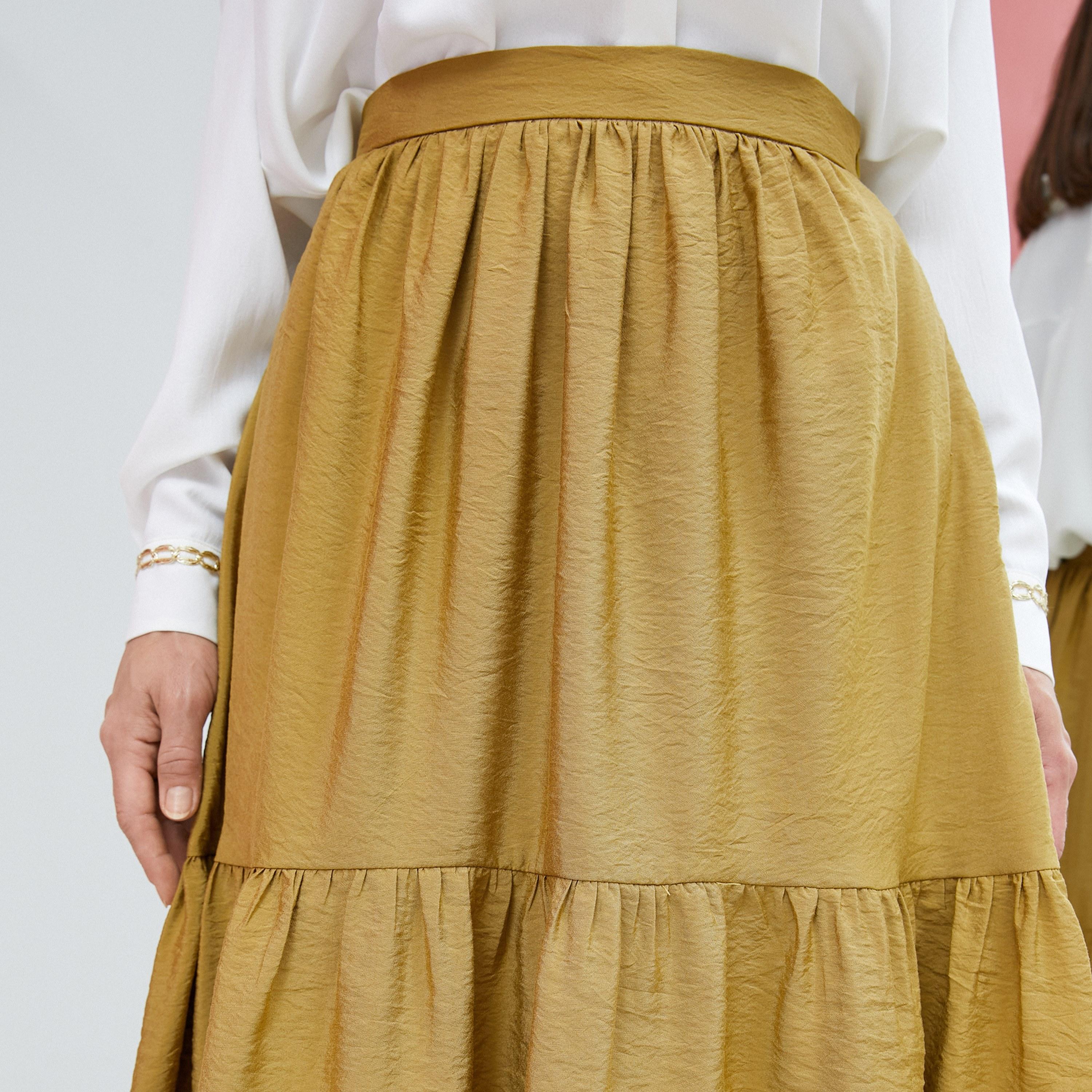 KOTON Olive Textured Tissued Tiered Women's Skirt-women-clothing-bottoms-skirts-image-5