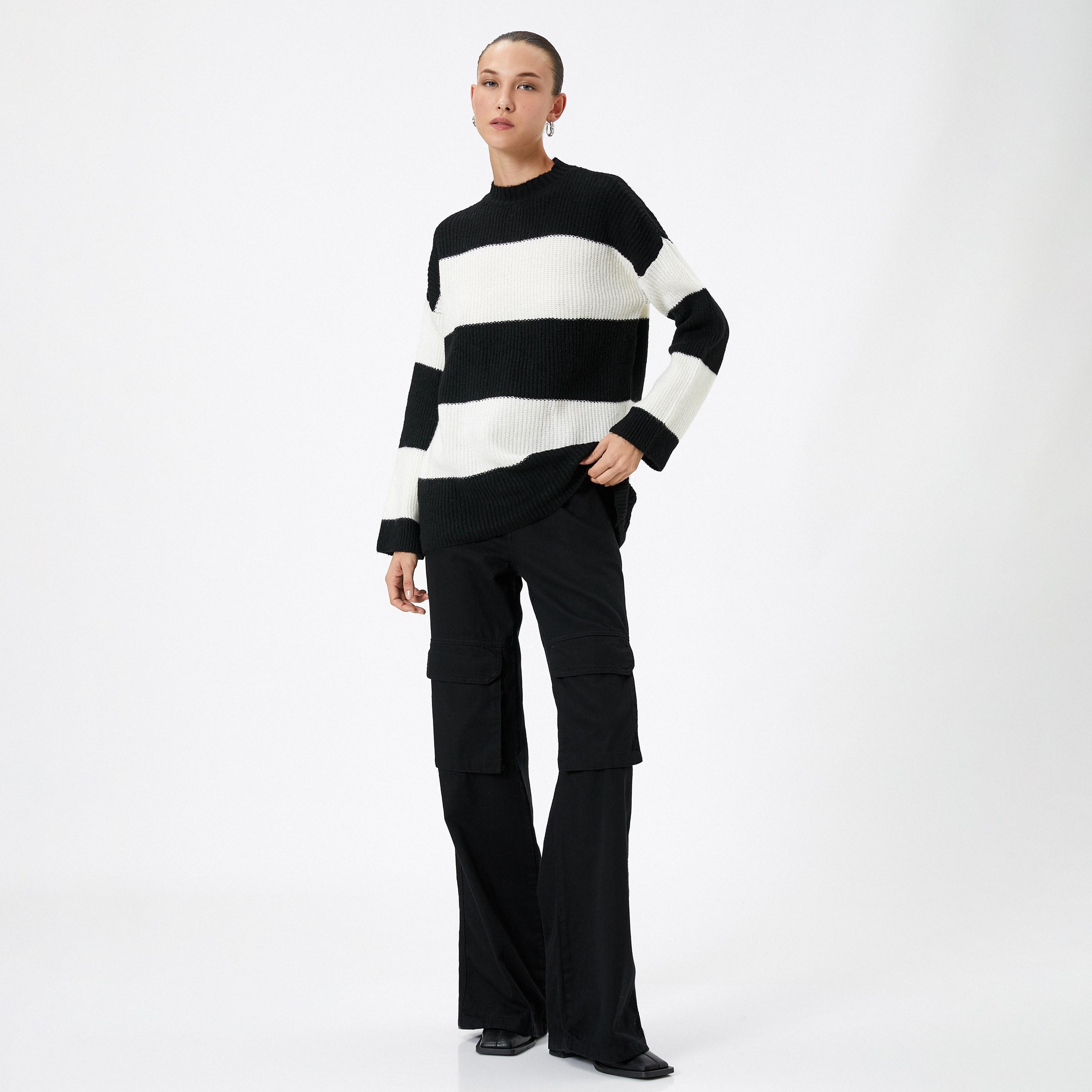 KOTON White Striped Dropped Sleeves Women's Sweater-women-winterwear-cardigansandjumpers-jumpers-image-2