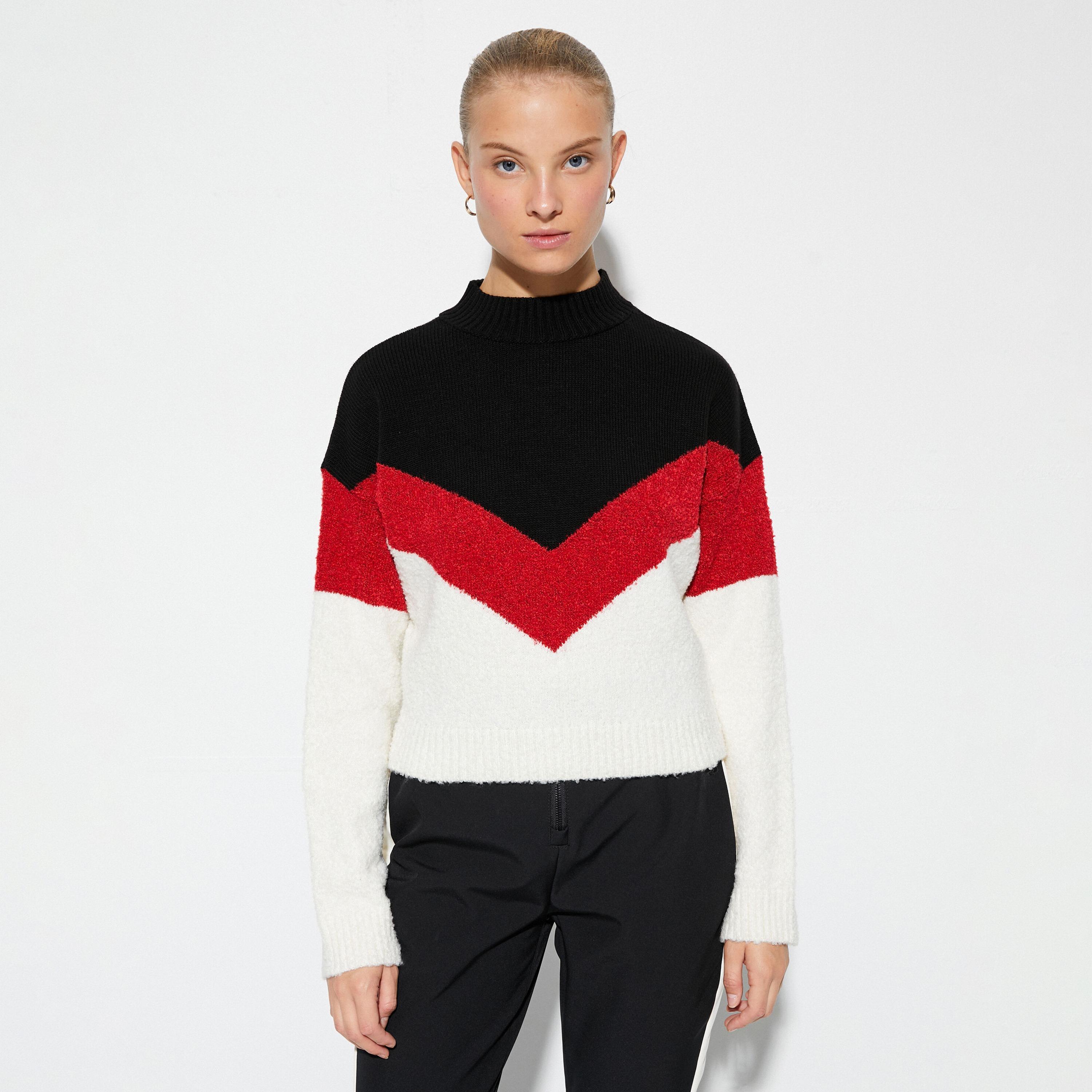 KOTON White Color-Blocked High Neck Dropped Sleeves Women's Sweater-women-winterwear-cardigansandjumpers-jumpers-image-1