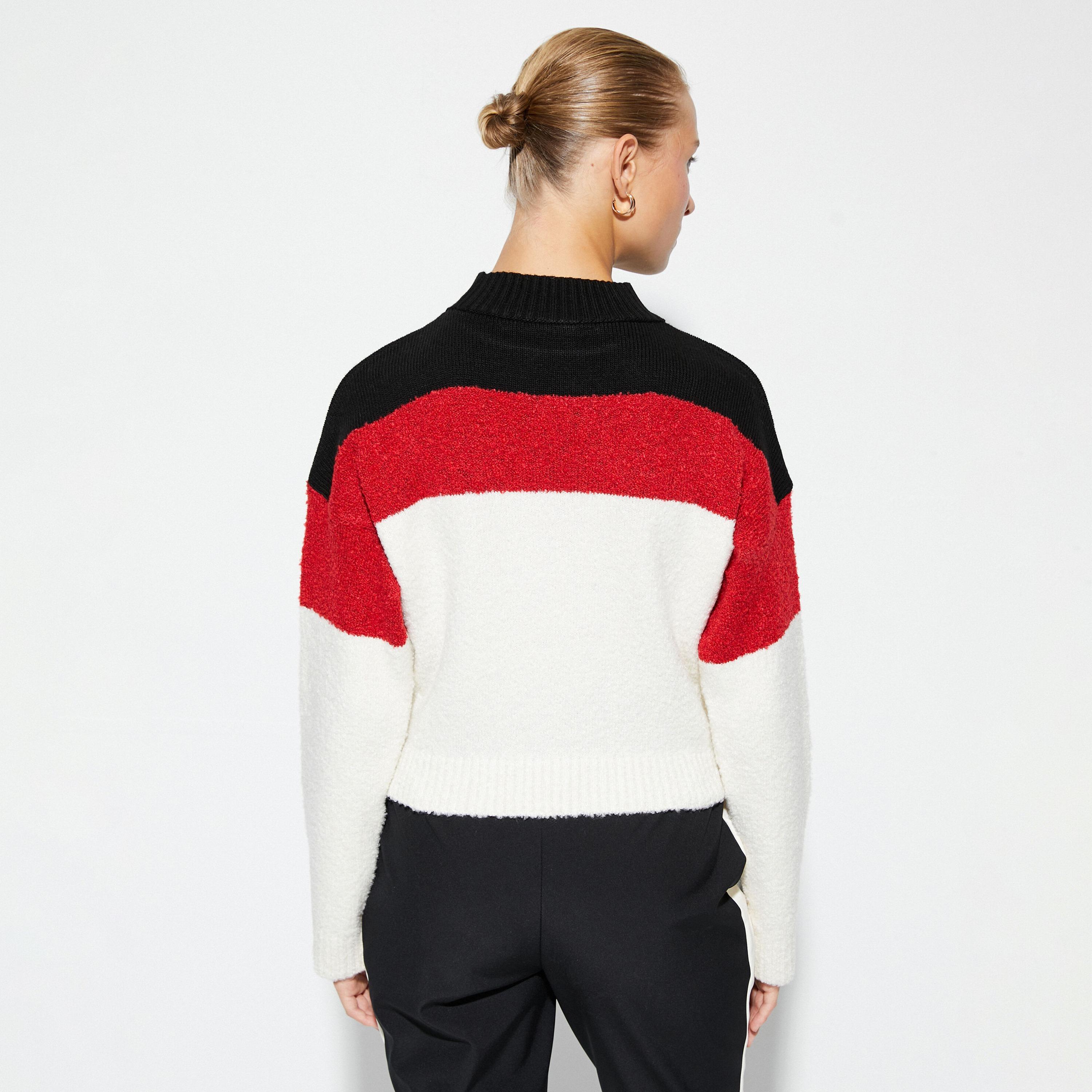 KOTON White Color-Blocked High Neck Dropped Sleeves Women's Sweater-women-winterwear-cardigansandjumpers-jumpers-image-3