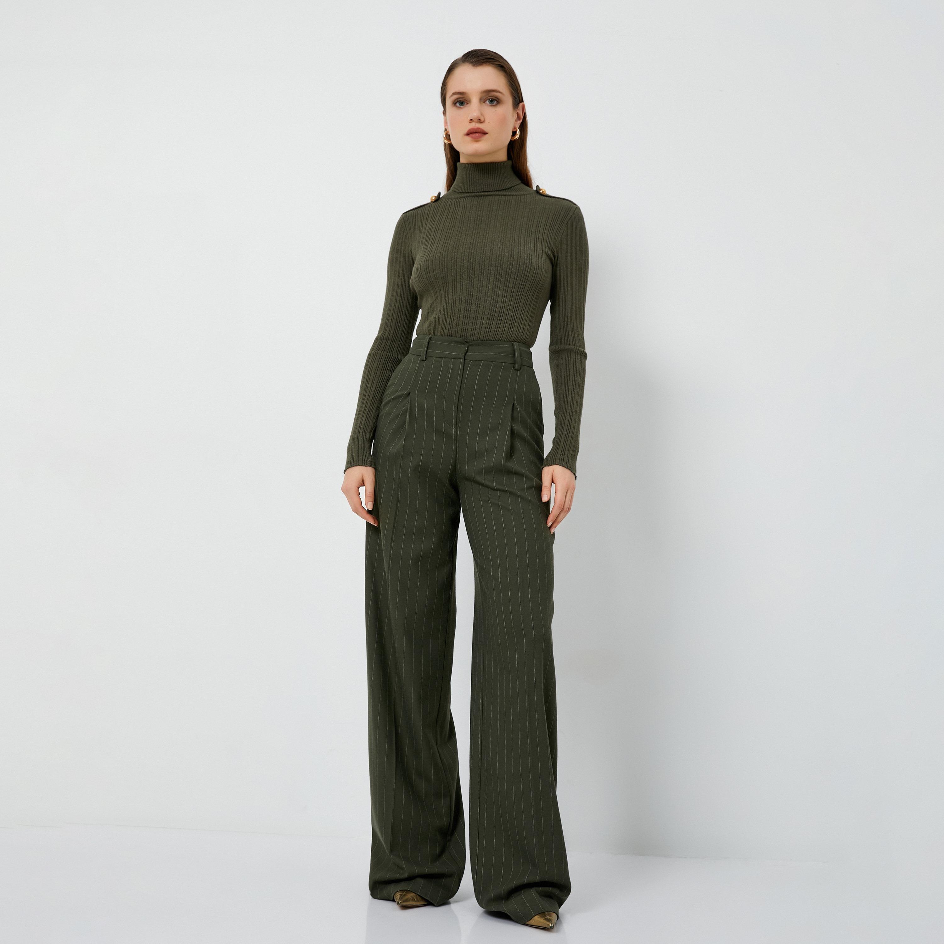 KOTON Green Ribbed Knit Turtle Neck Women's Sweater-women-winterwear-cardigansandjumpers-jumpers-image-2