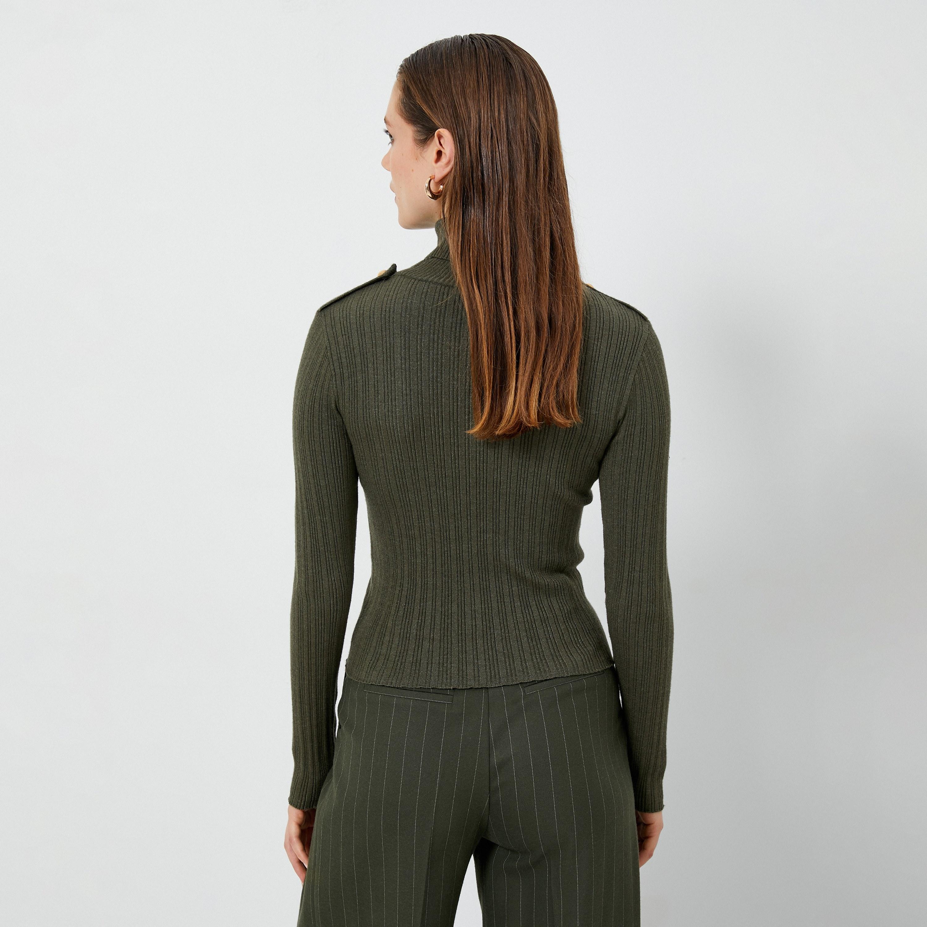 KOTON Green Ribbed Knit Turtle Neck Women's Sweater-women-winterwear-cardigansandjumpers-jumpers-image-3