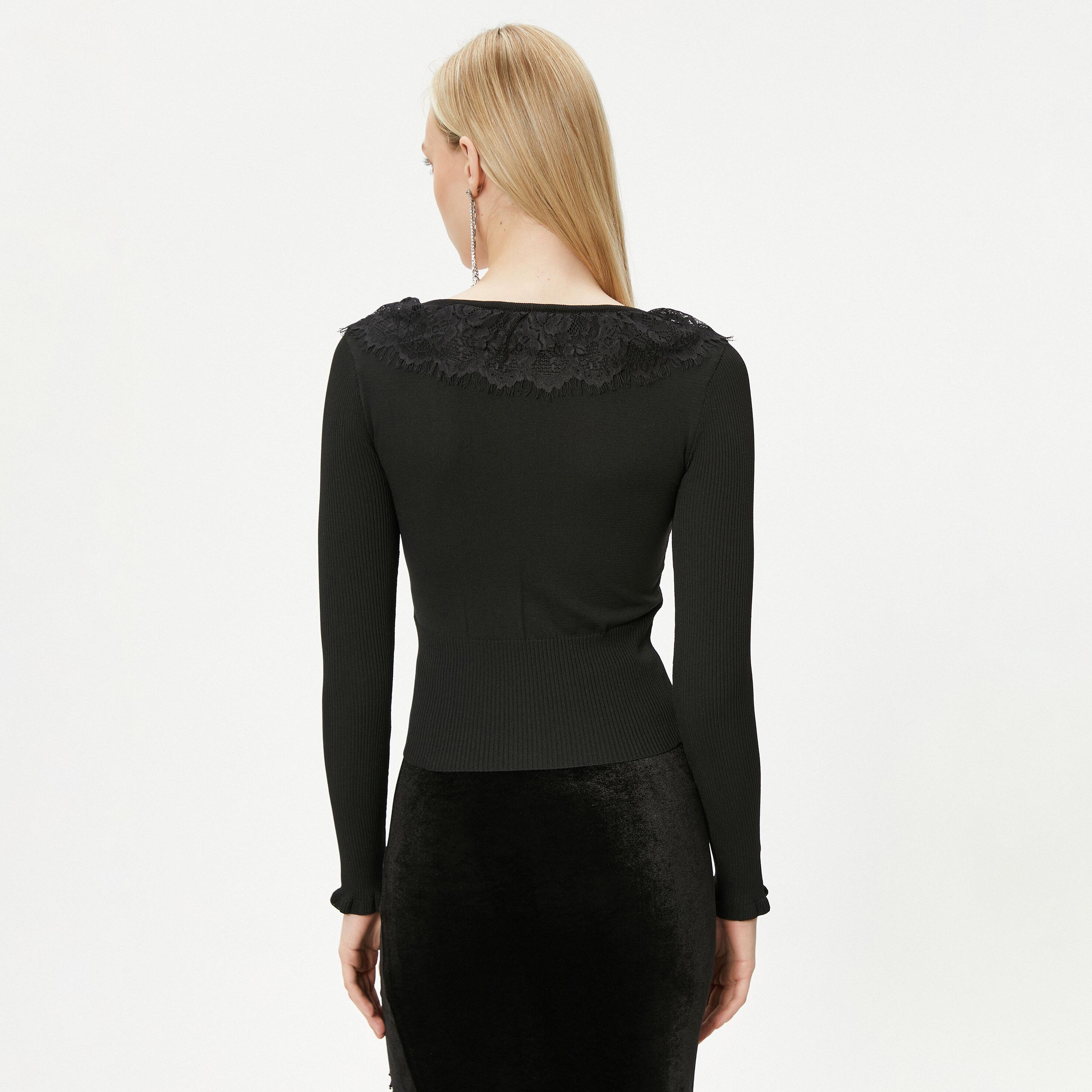 KOTON Black Lace Trim Scoop Neck Women's Sweater-women-winterwear-cardigansandjumpers-jumpers-image-3